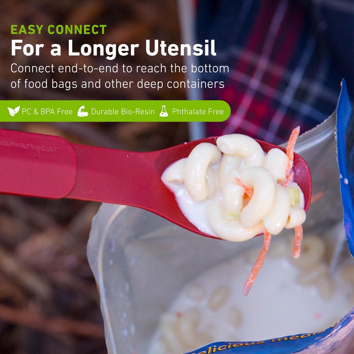 humangear GoBites Bio Duo - Travel Silverware, Full Size Portable Fork & Spoon, Reusable Utensil Set, PC and BPA-free, Food-Safe Bio-Resin, Extended - 9.1” X 1.6”, Orange