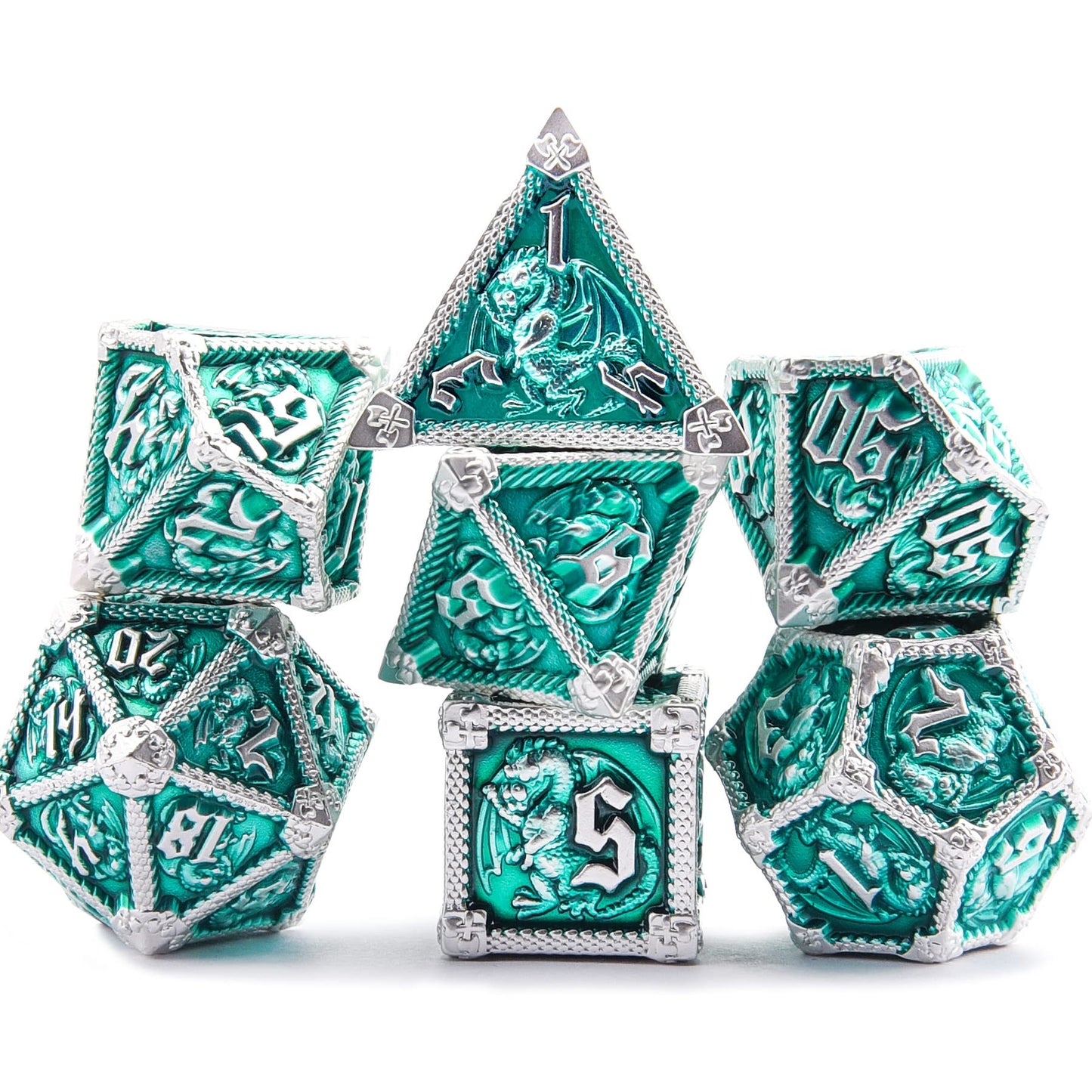 AUSTOR 7-Die Metal DND Dice Set Dungeons and Dragons Polyhedral Roll Playing Dice with Box D20 D12 D10 D% D8 D6 D4 for Pathfinder MTG RPG Board Games