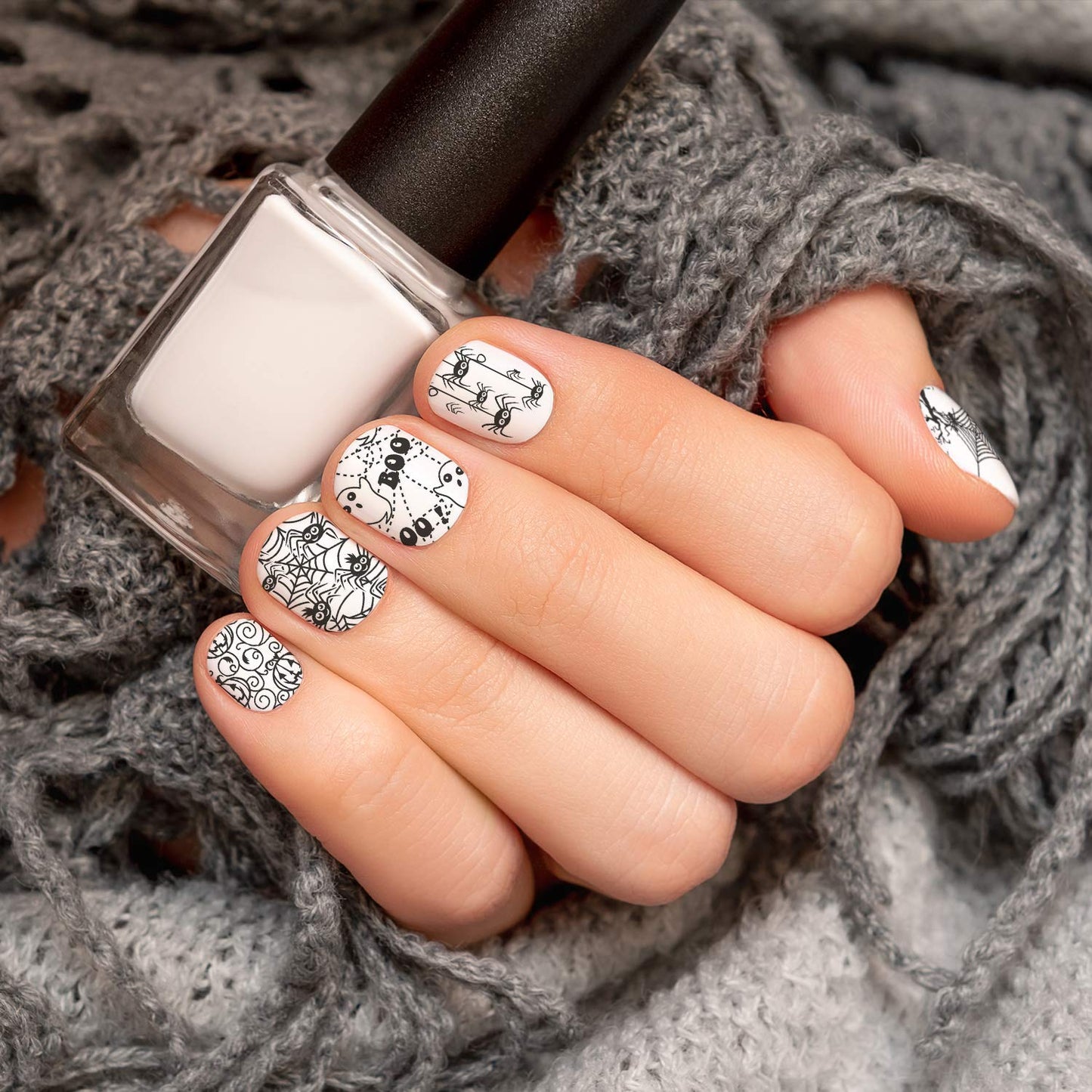 Whaline 4 Pieces Halloween Nail Art Plates Image Stamp Templates Stamping Kit DIY Print Manicure Salon Design