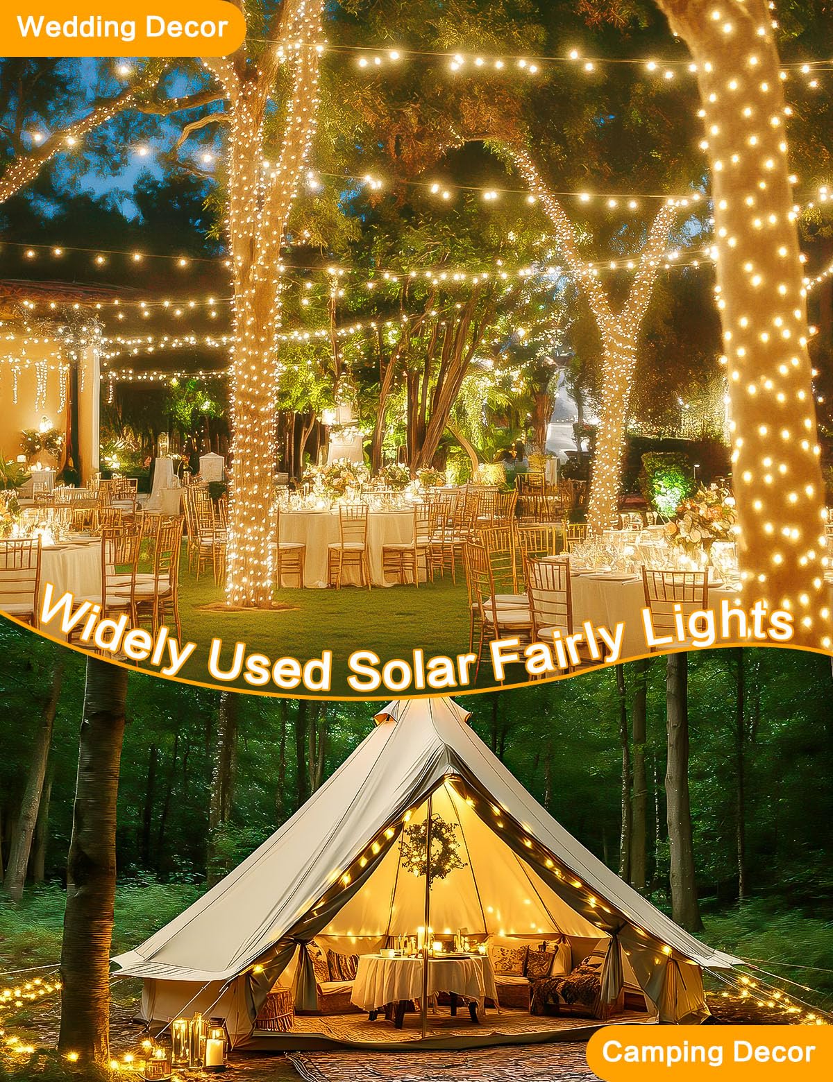 2Pack Solar String Lights Outdoor, 80FT 200LED Solar Fairy Lights, Waterproof Copper Wire & 8 Modes, Solar Twinkle Light for Garden, Tree, Wedding, Christmas Decorations, Patio, Fence (Warm White)
