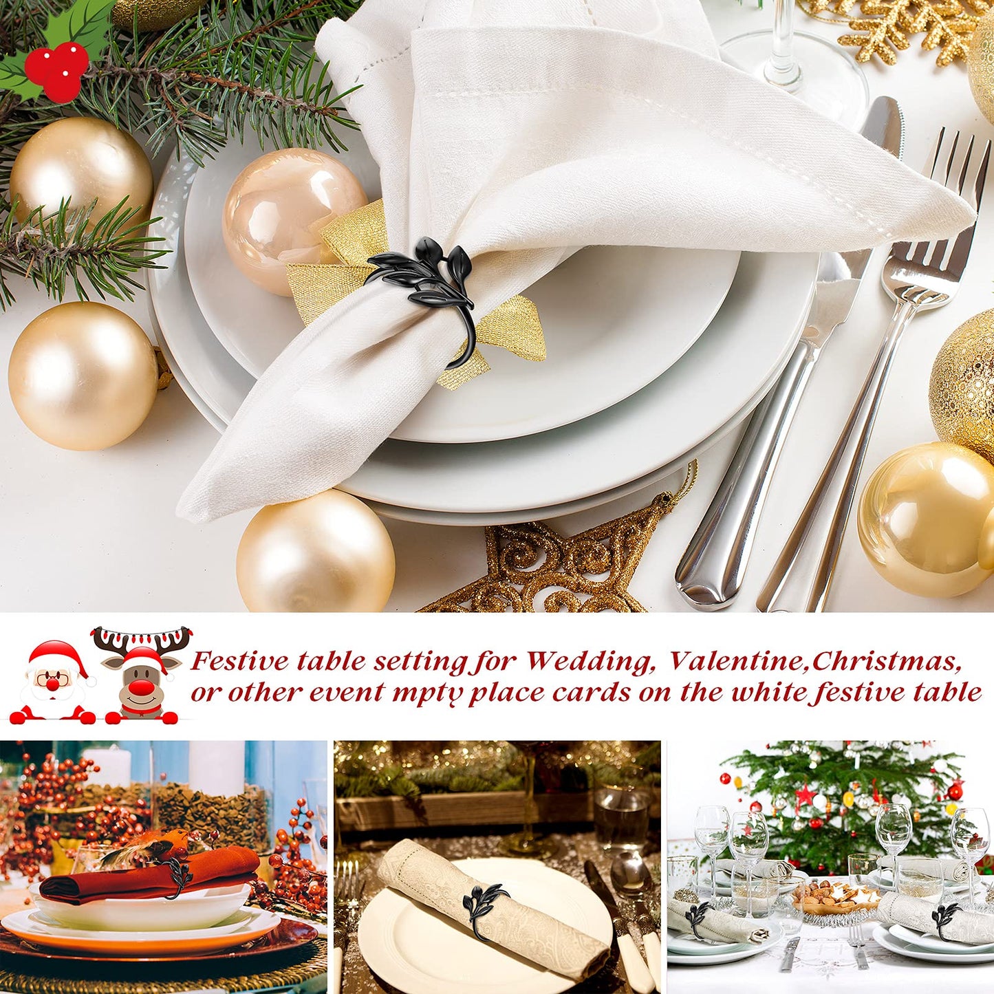 WILLBOND 6 Pieces Leaf Napkin Rings Holders Fall Party Napkin Rings for Christmas Thanksgiving Parties, Wedding Adornment, Table Decoration Accessories (Black)