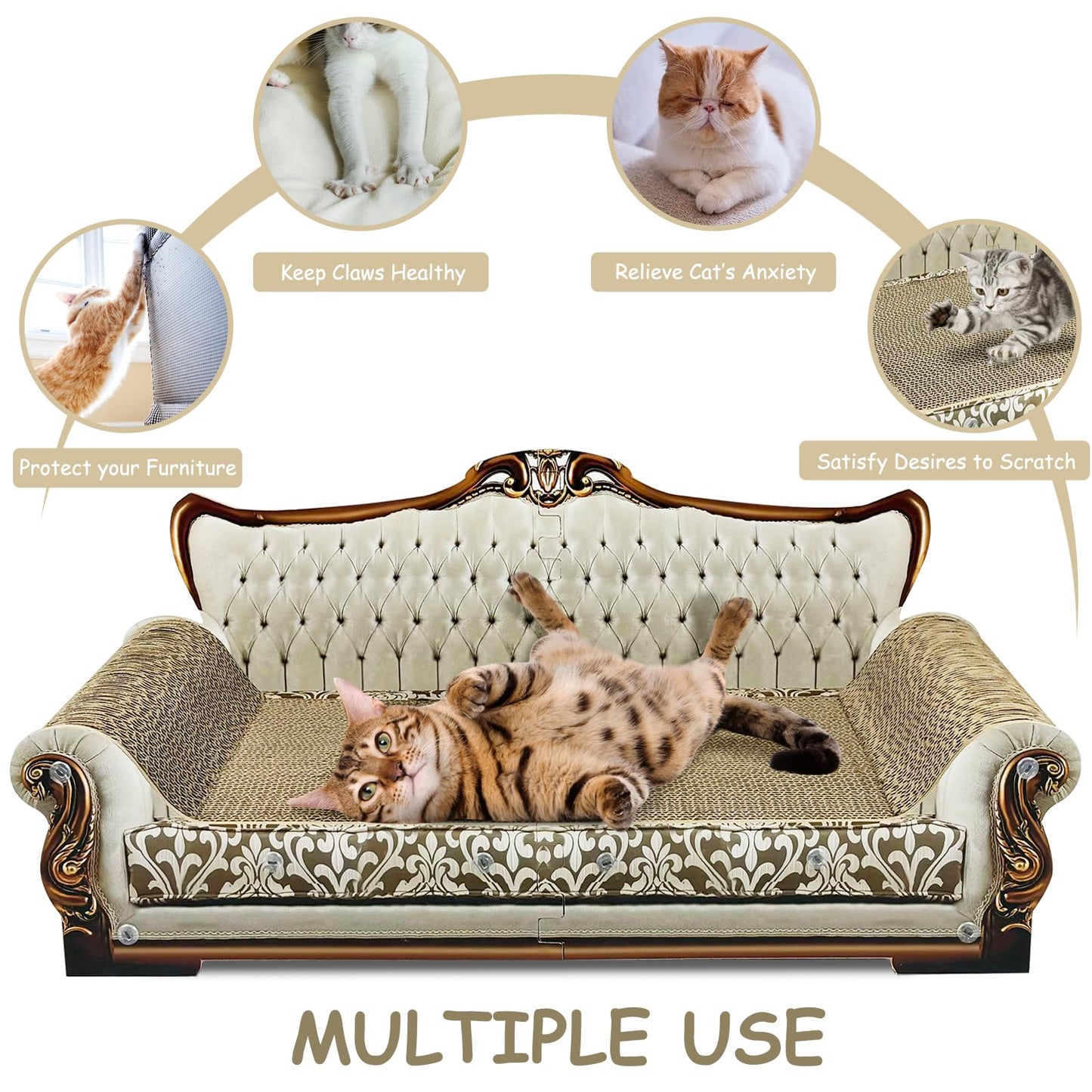 INRLKIT Luxury Cardboard Cat Scratcher Sofa Bed, Couch Shaped Scratching Board, Scratch Lounge with Catnip, Scratcher for Indoor Cats Large Grey