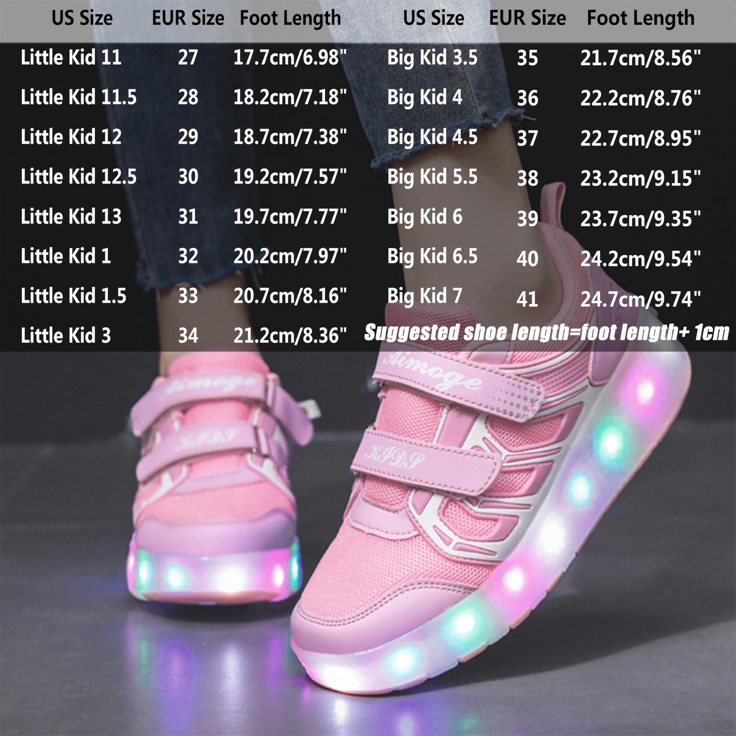 AIkuass Roller Shoes Sneakers LED Light Up Rechargeable Wheel Shoes As Gift for Girls Women