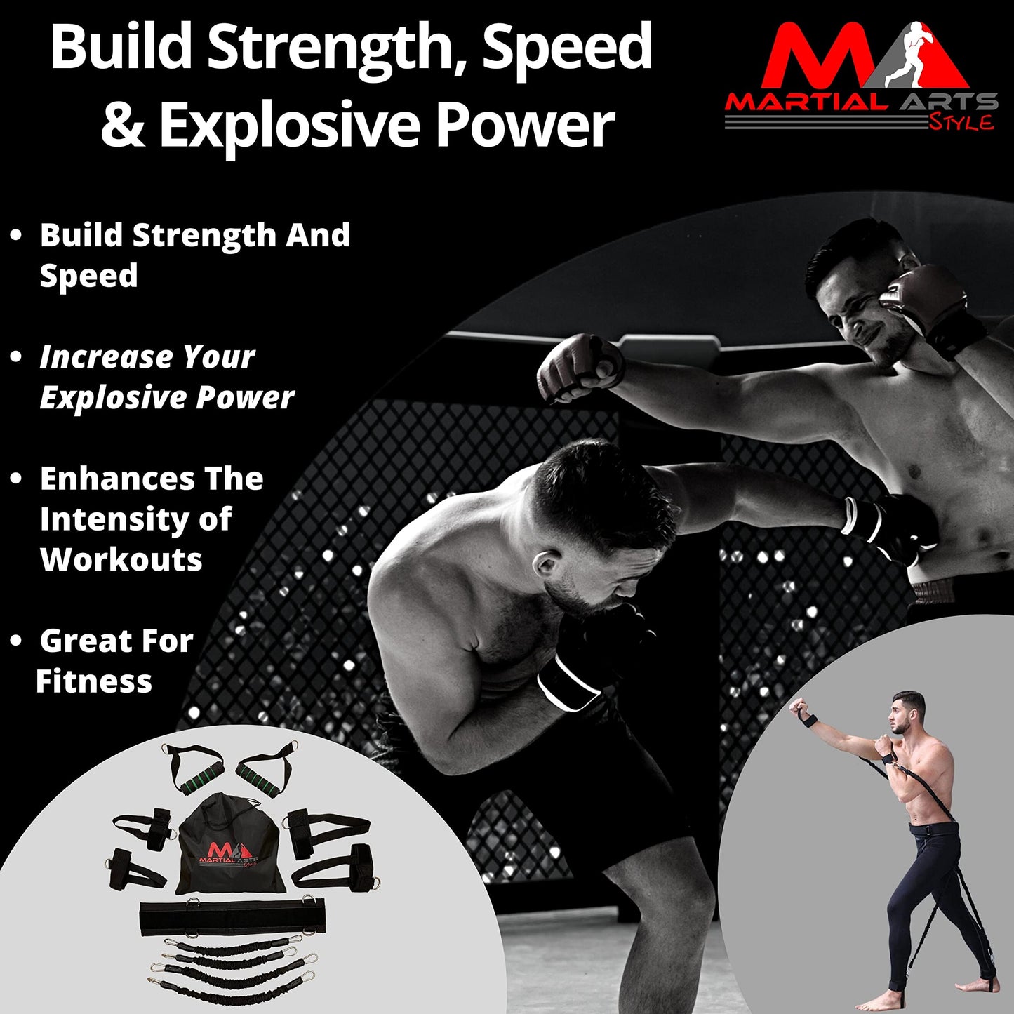 Boxing Bands, Boxing Resistance Bands, Full Body Resistance Band, MMA Training Equipment, Boxing Equipment, Punching Bands, 150 lbs Bands for Home Fitness Workout, Punching Resistance Bands (Black)