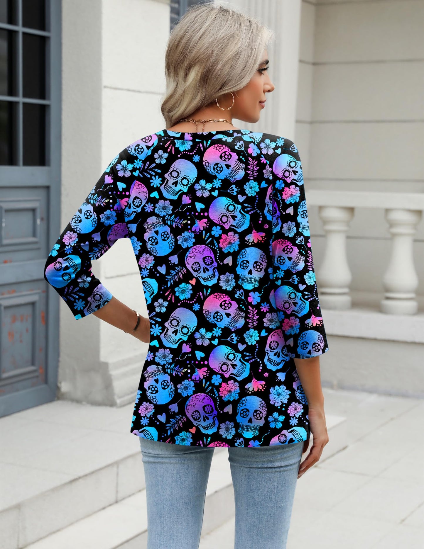 Zeagoo Halloween Shirts for Women 3/4 Sleeve Tops Casual Fall Tshirts 2025 Outfits