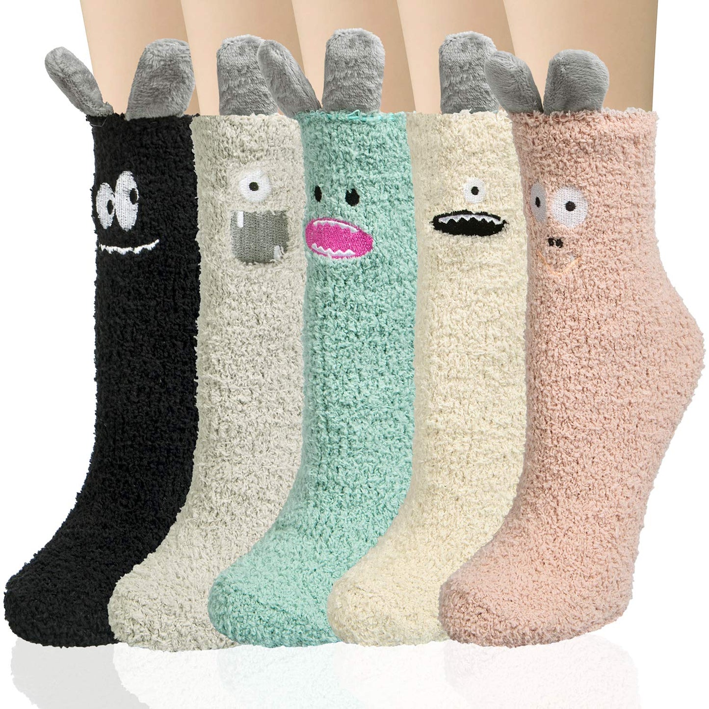 iCamter 5 Pairs Womens Fluffy Fuzzy Socks Cute Warm Winter Slipper Cozy Socks for Women
