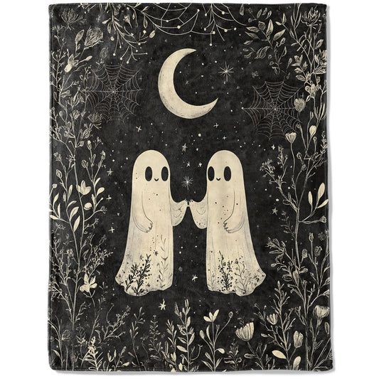 ainori Ghost Flannel Blanket - Lightweight Soft Cozy Gifts Blankets for Halloween Lovers, Kids,Adult,Women,Vintage Spooky Night Moon Art Style Throw,Home Room Modern Whimsical Decor 50x60in