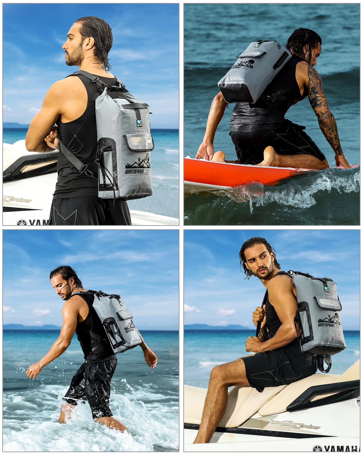 IDRYBAG Dry Bag Backpack Waterproof Floating 20L/30L/40L, Dry Bags Waterproof Backpack for Men, Dry Sack Waterproof Bag Kayak, Gray, 16 long, Hiking Backpack