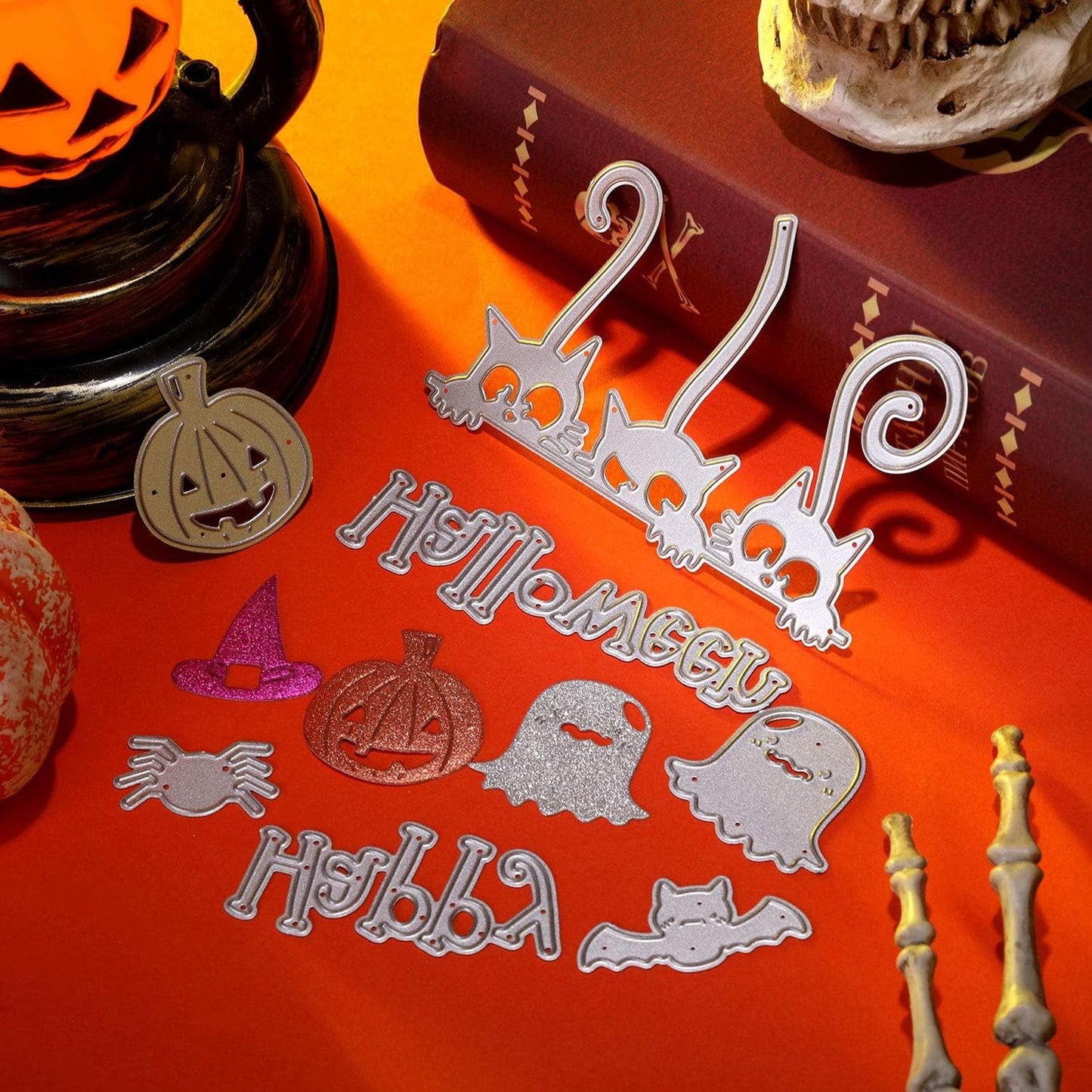9 Pieces Halloween Cutting Dies Set Pumpkin Skull House Shape Template Metal Cutting Stencils for Halloween Scrapbook Card Making DIY Crafts Favors