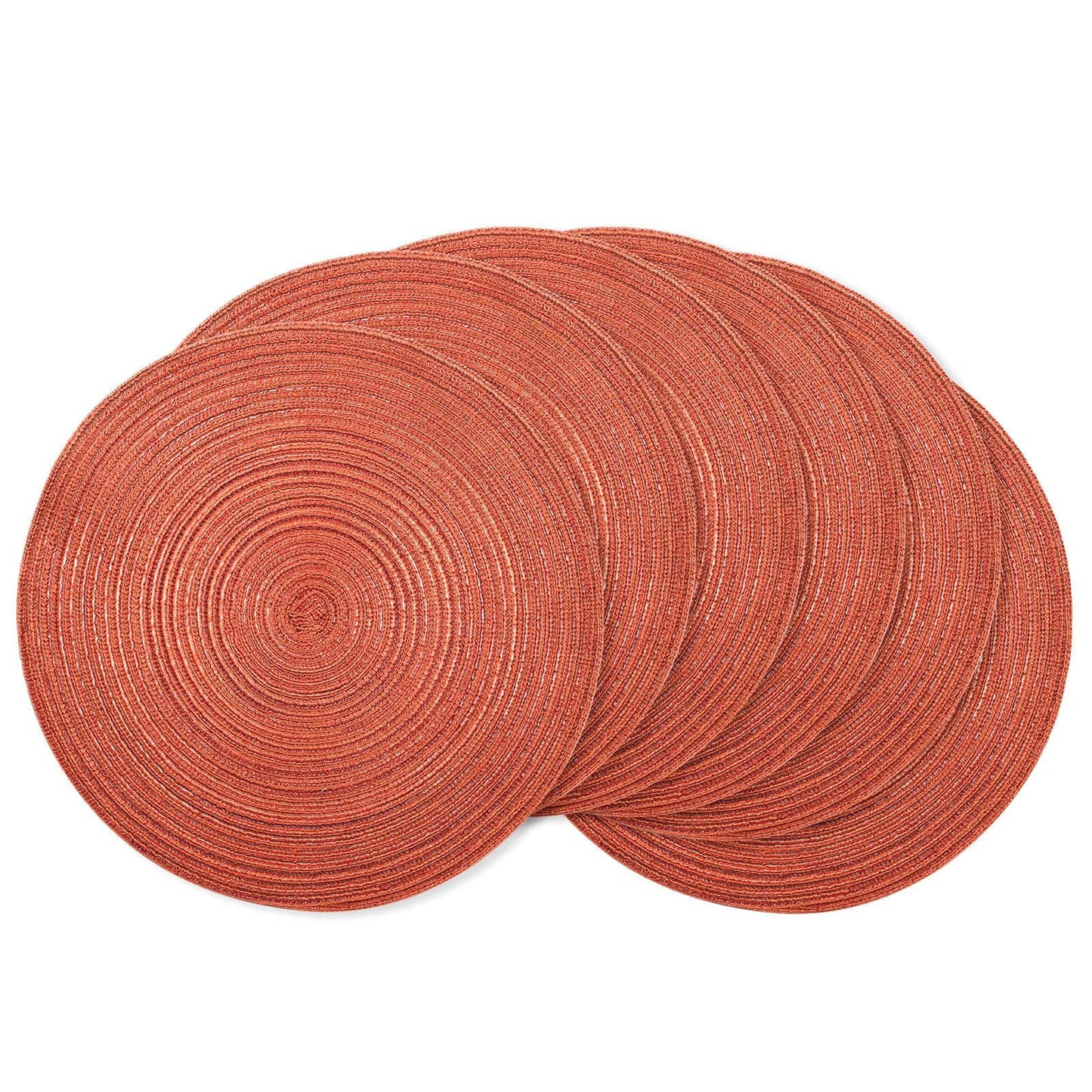AHHFSMEI Round Braided Placemats Set of 6 Round Table Mats for Dining Tables Natural Woven Heat Resistant Place mats 15 Inch (Dark Orange)