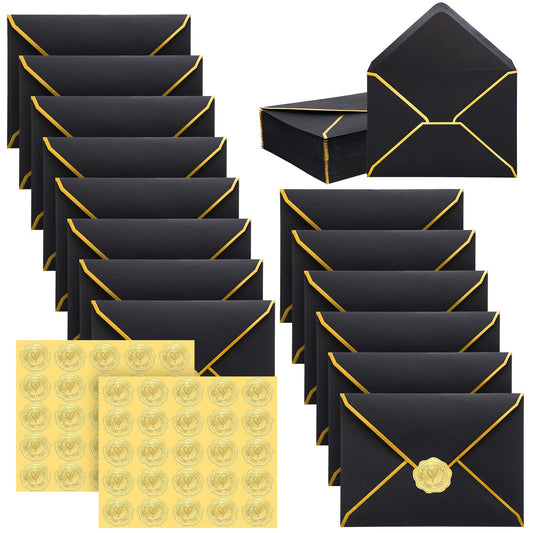 50 Pcs A7 Envelopes 5 x 7 Card Envelopes V Flap Mailer with Gold Border for Office Wedding Invitation Cards Graduation Baby Shower Greeting Cards(Black)