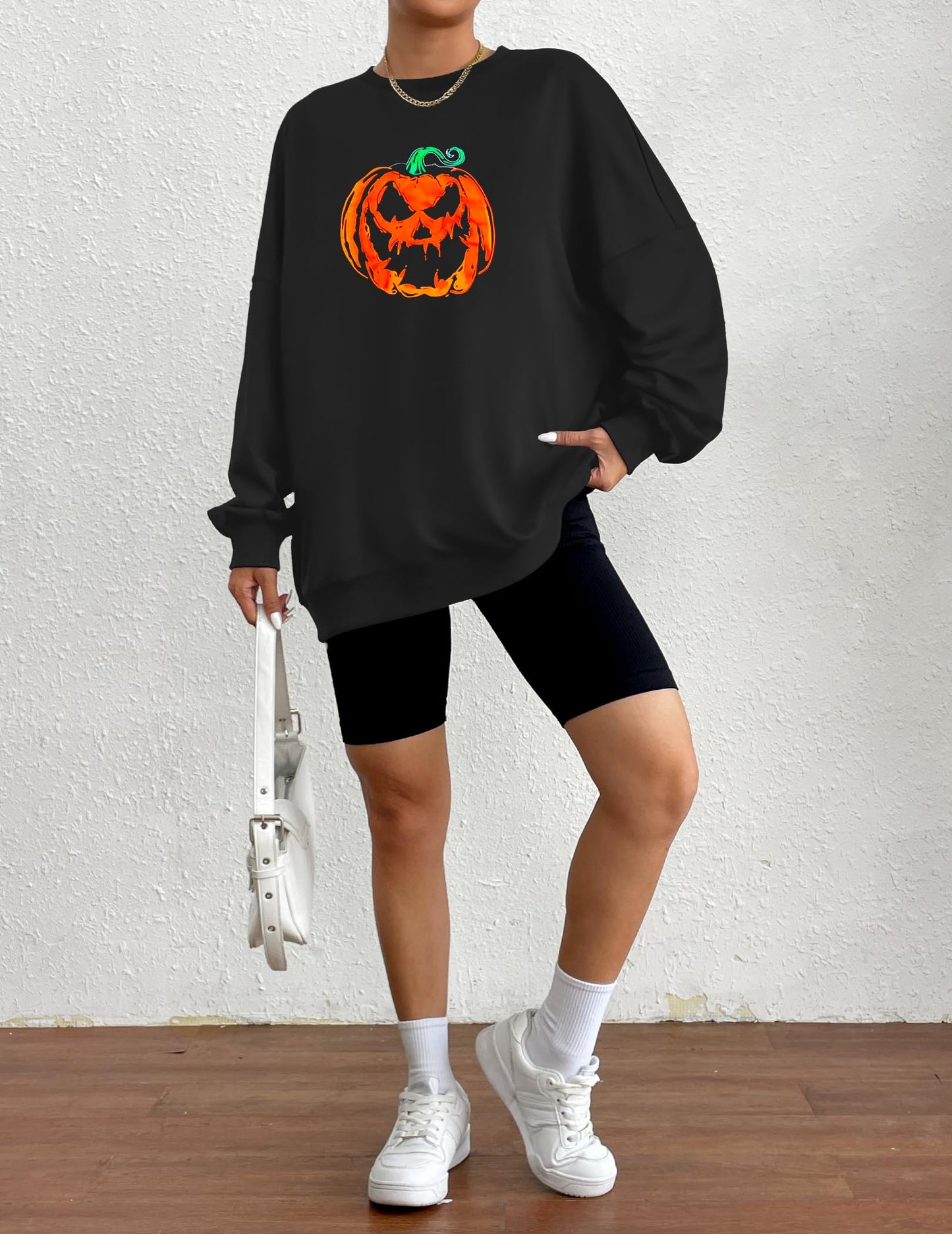 Zeagoo Women's Halloween Pumkin Face Sweatshirts Hocus Pocus Long Sleeve Shirt Spooky Skeleton Pullover Tops Black Pumpkin S