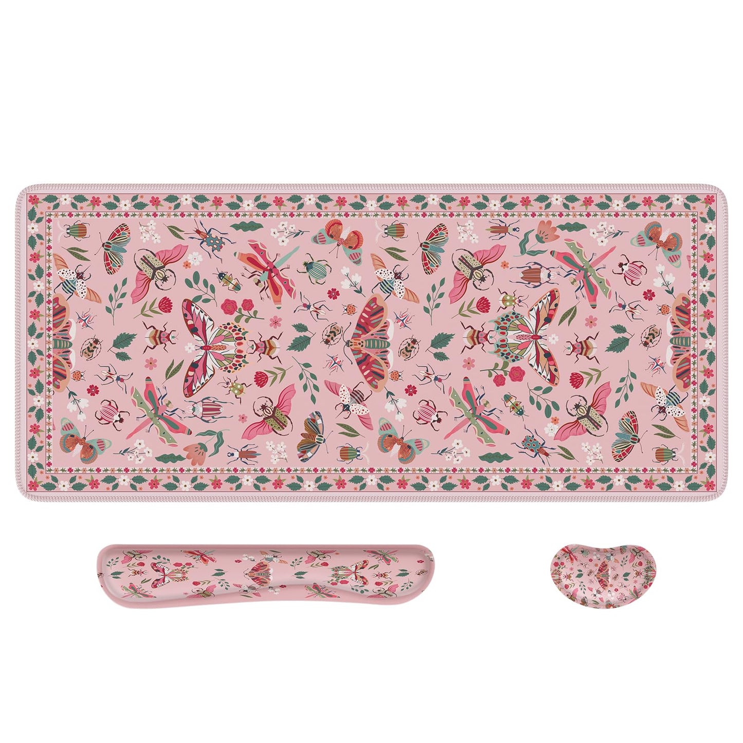 iCasso Large Mouse pad for Desk, Computer Desk Mat, 3Pcs XXL Keyboard and Mouse Pad + Keyboard Wrist Rest, Desk Matt for Desktop, Easy Typing Pain Relief Ultra Thick Mousepad Keyboard Mat(Pink)