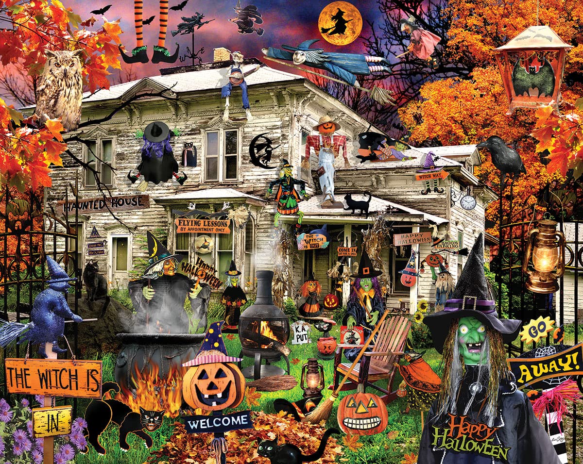 White Mountain Witches Welcome Halloween Puzzles 1000 Pieces Haunted House Jigsaw Puzzle for Fall and Autumn