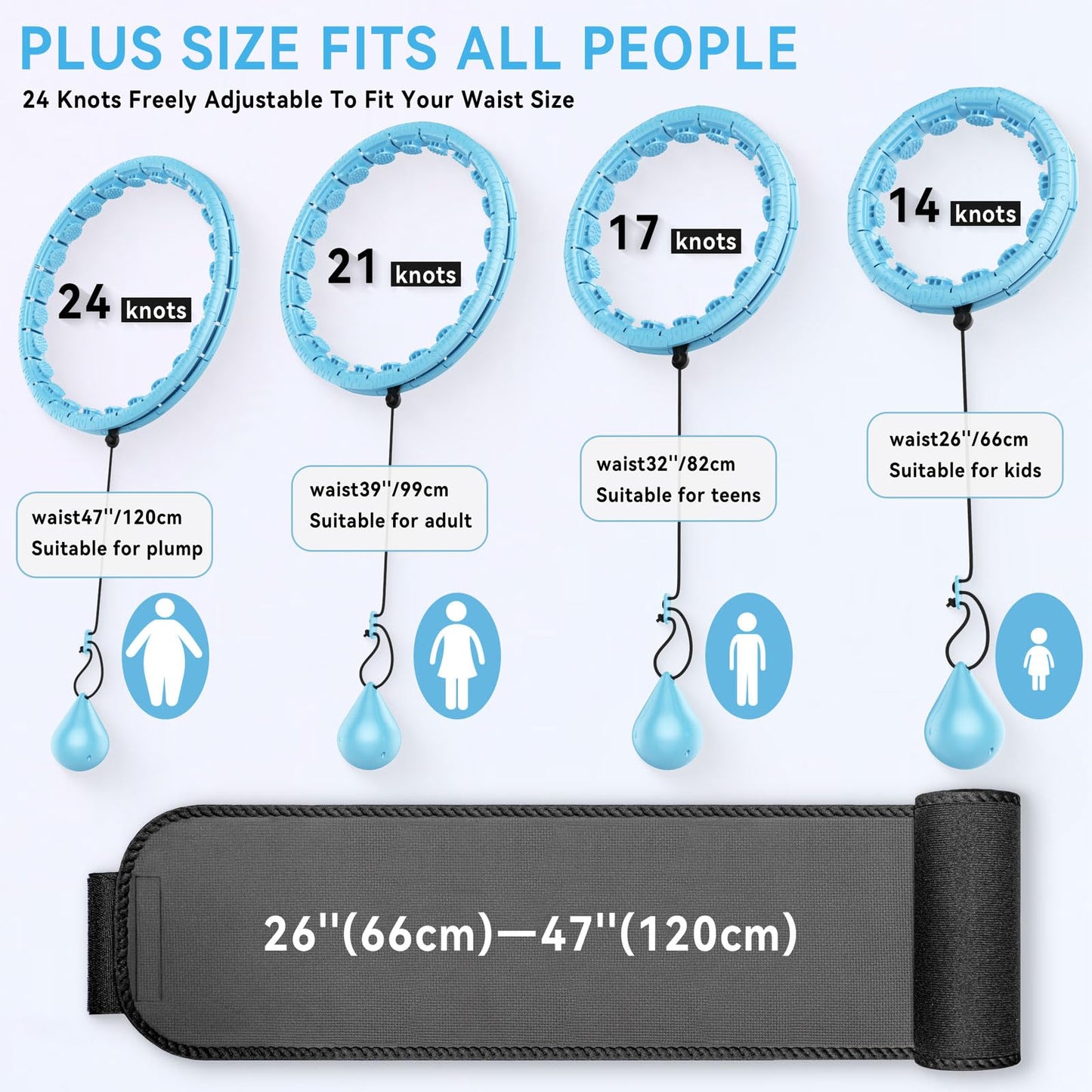 Infinity Weighted Hoop with Sweat Belt,Weighted Hula Hoop for Adults Weight Loss,Smart Waist Exercise Ring Infinity Fitness Hoop Plus Size,Waist Trimmer Workout Equipment for Women (Steady Blue)