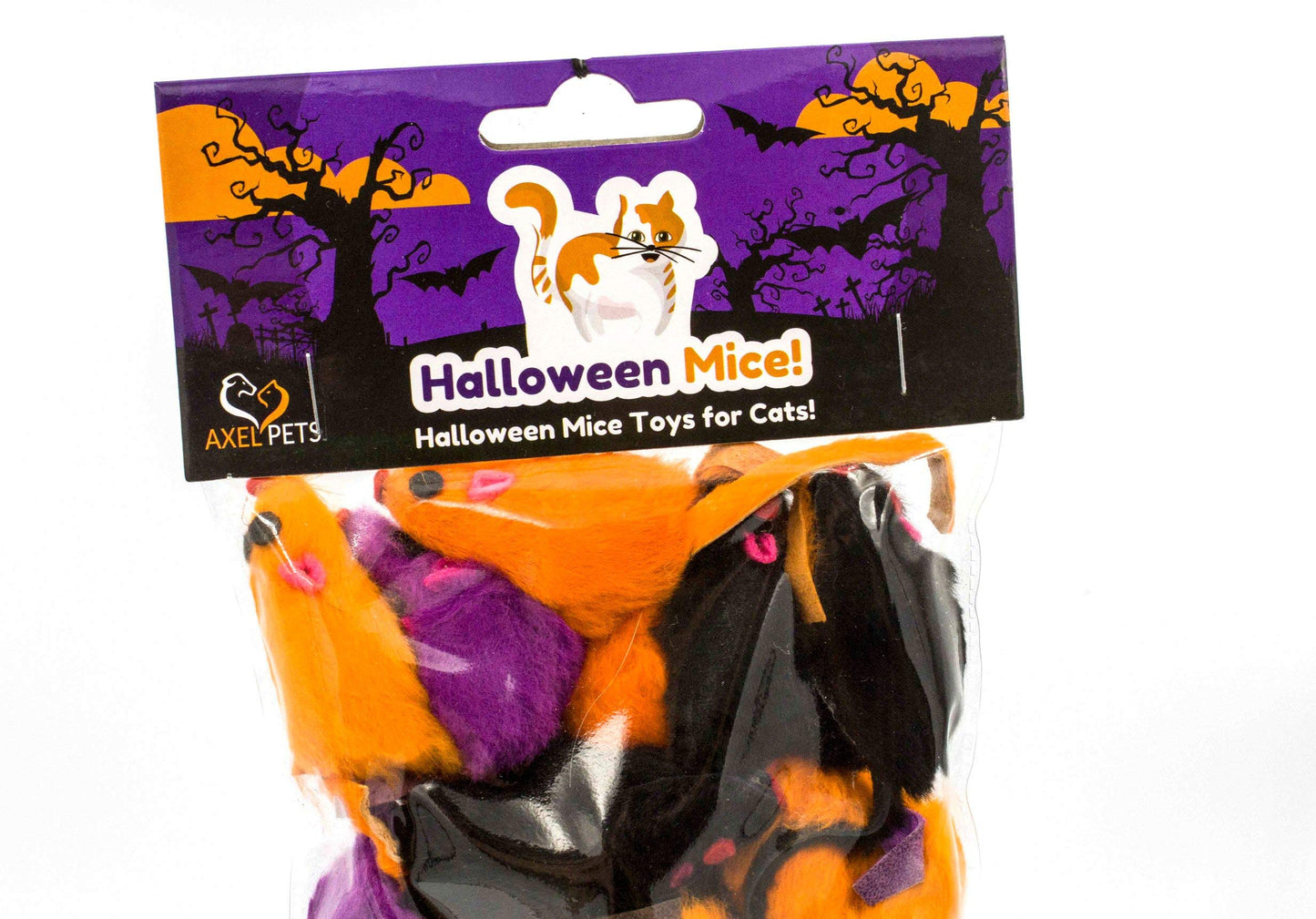 AXEL PETS 20 Halloween Colorful Furry Mice Cat Toys with Catnip and Rattle Sound Made of Real Rabbit Fur, Interactive Catch Play Teaser Mouse Toy for Cats and Kittens. Pack of 20 Mice