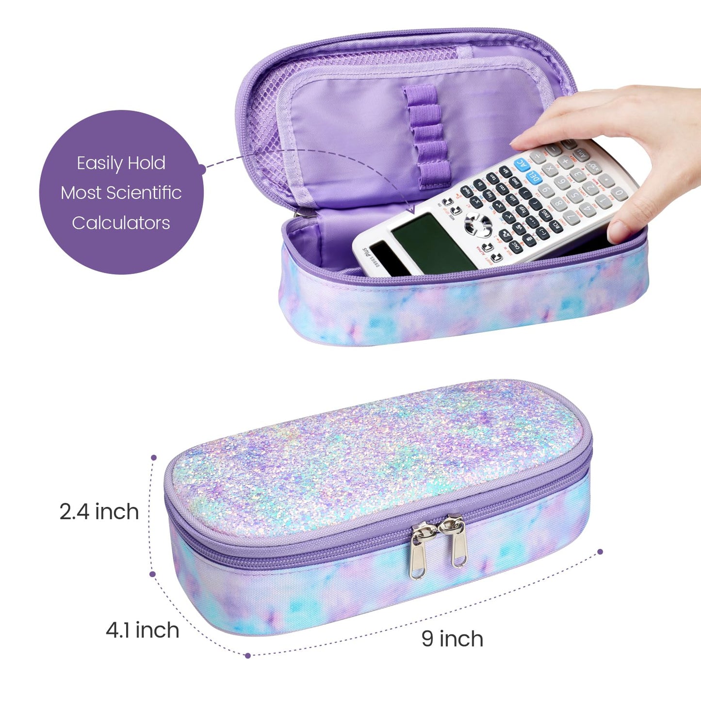 Cambond Pencil Case for Girls - Big Capacity Cute Pencil Case for Kids Teenager Special Pencil Pouch for School Office, Pencil Box Only, Glitter Purple Tie-dye