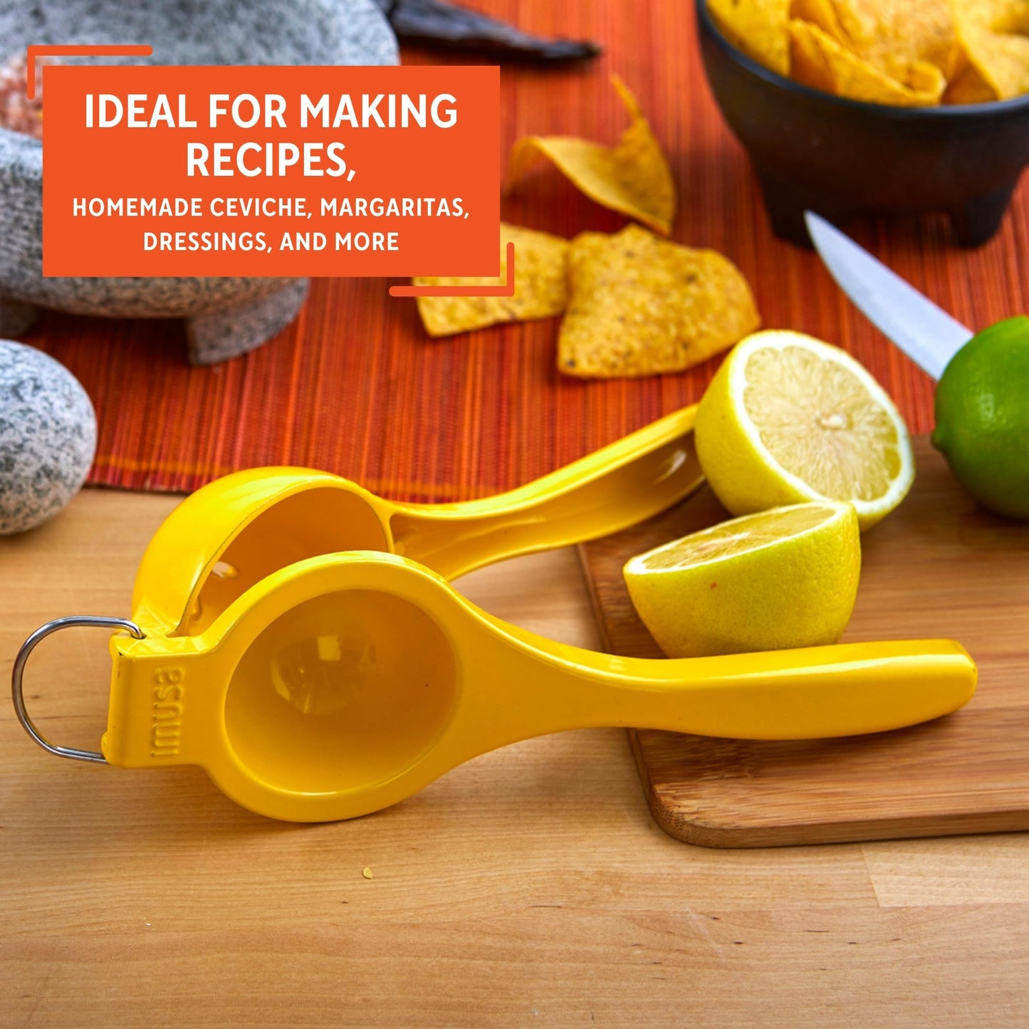 IMUSA Lime or Lemon Manual Squeezer, Citrus Juicer for Max Extraction, Yellow