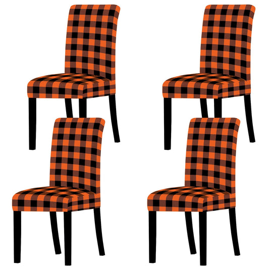 Whaline 4Pcs Fall Chair Slipcovers Orange White Buffalo Check Dining Chair Covers Protector Removable Stretch Elastic Seat Covers for Thanksgiving Party Kitchen Home Hotel Restaurant Ceremony Decor