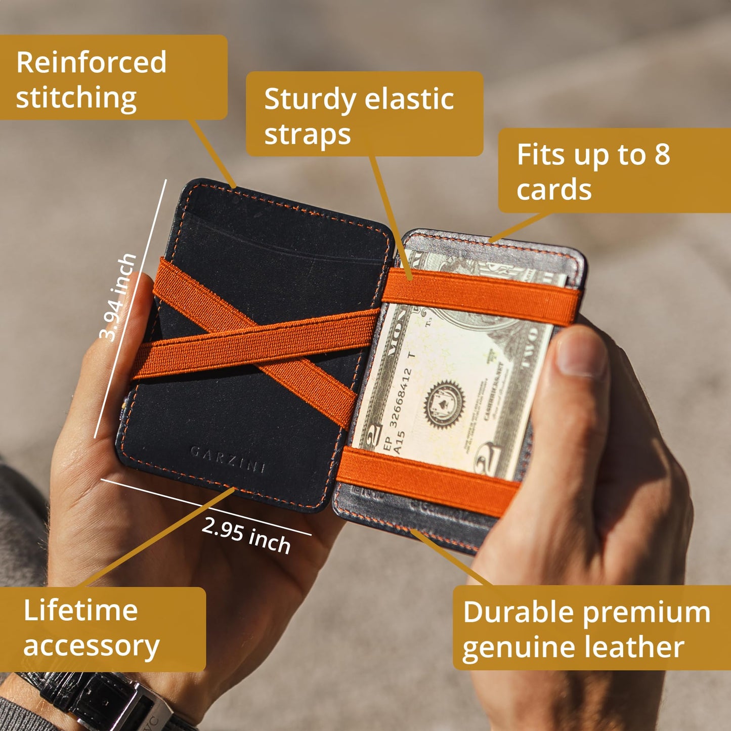 Hunterson Magic Wallet, Minimalist Wallet for Men with RFID card holder, Leather Wallet for 8 cards, Brown