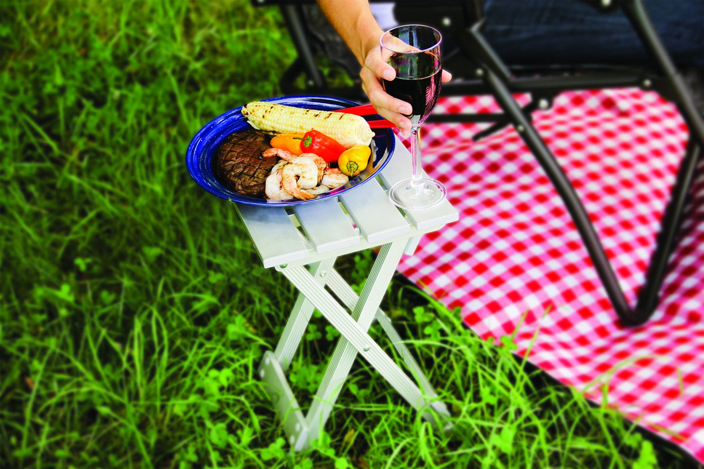 Camco Aluminum Small Outdoor Side Table - Folding Camping Table Supports Up to 130lb - Features Durable Aluminum Construction - Collapses for Easy RV Storage - (51890)