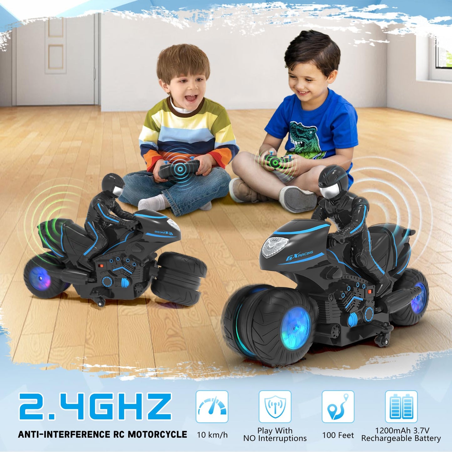 iappadore RC Motorcycle, Remote Control Motorcycle with RGB Wheels Lights - 360-degree Rotations, Drifts, High-Speed, RC Car Dirt Bike Toy for Boys 4-7 8-12 Years Kids
