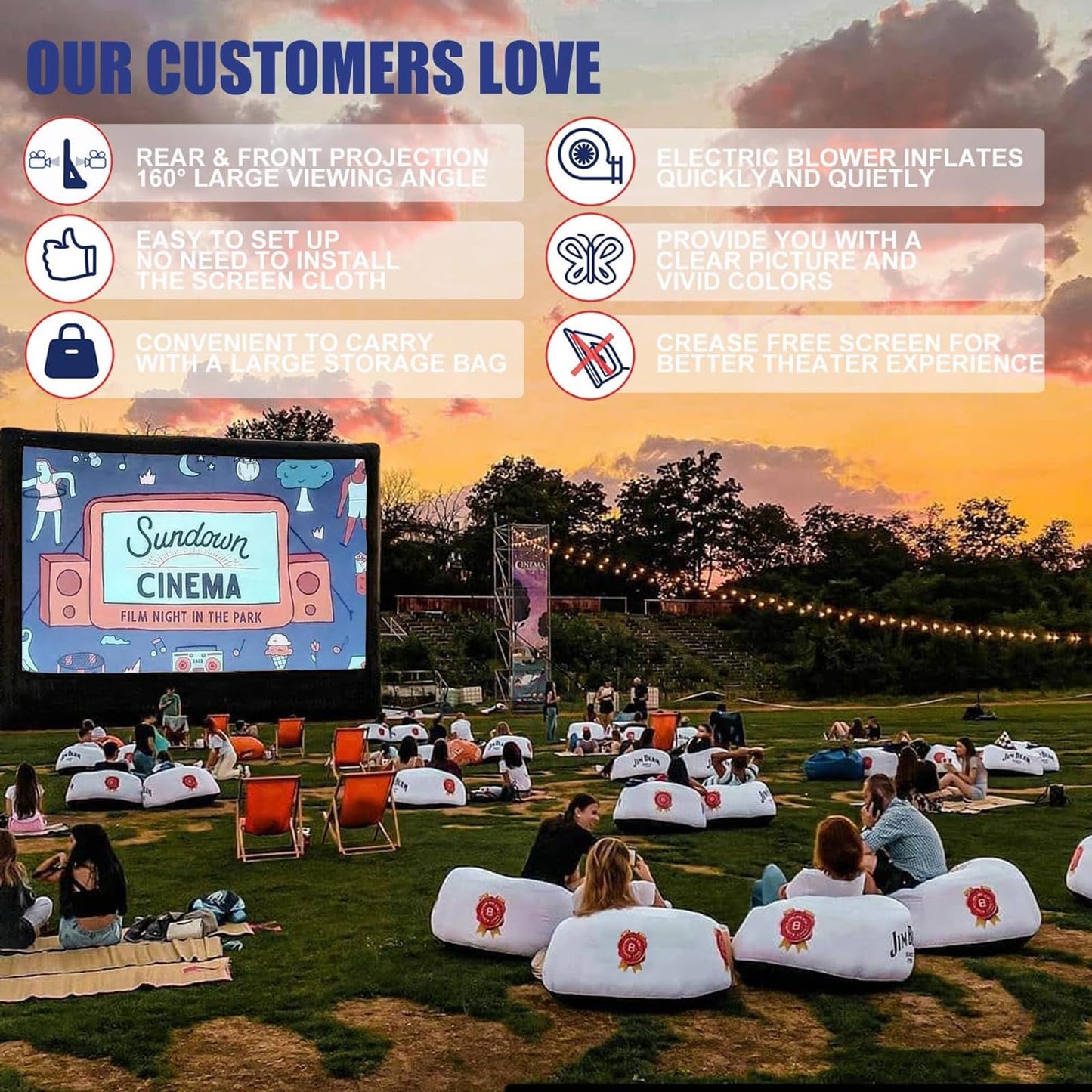 Inflatable Projector Screen - Outdoor Movie Screen Blow Up for Movie Parties Backyard Outside with Air Blower and Carry Bag, Front and Rear Projection (16FT with Blower)