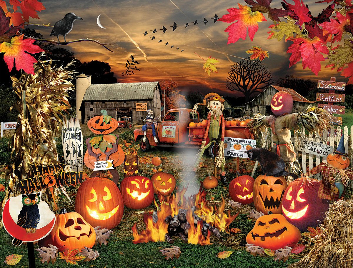 White Mountain Jack O Lanterns Halloween Puzzles 1000 Pieces Pumpkin Puzzle for Fall and Autumn