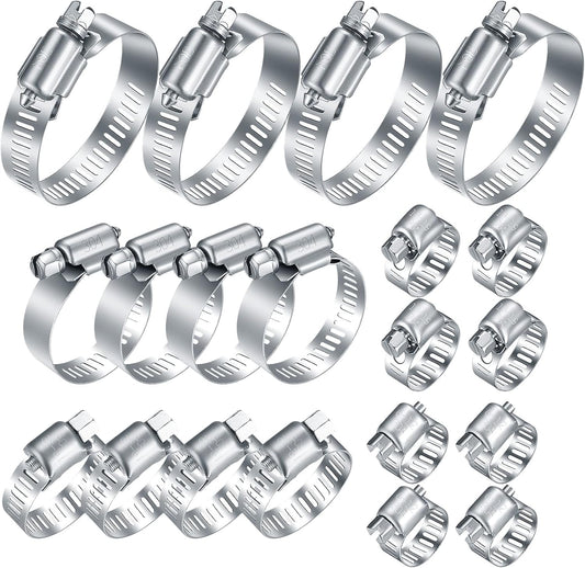 20Pcs Adjustable Stainless Steel Hose Clamps Assortment Kit, 1/4-2 in (6-51mm) Worm Gear Pipe, Fuel LineHeavy Duty for Plumbing, Washing Machine, Mechanical,Garden and Automotive Hose Connections