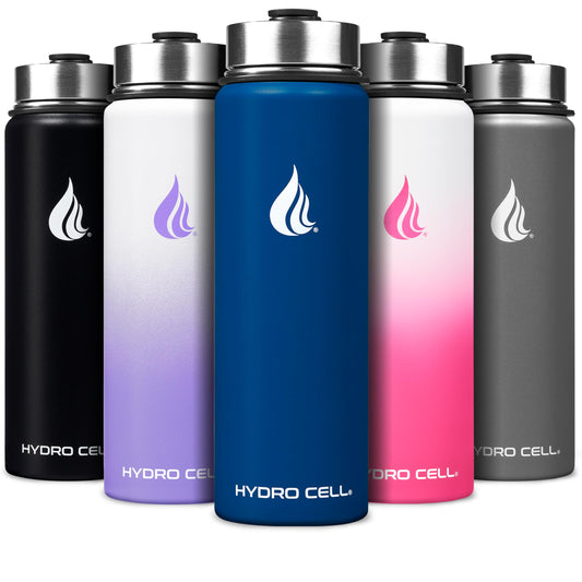HYDRO CELL Stainless Steel Insulated Water Bottle with Straw - For Cold & Hot Drinks - Metal Vacuum Flask with Screw Cap and Modern Leakproof Sport Thermos for Adults (Navy 24oz)