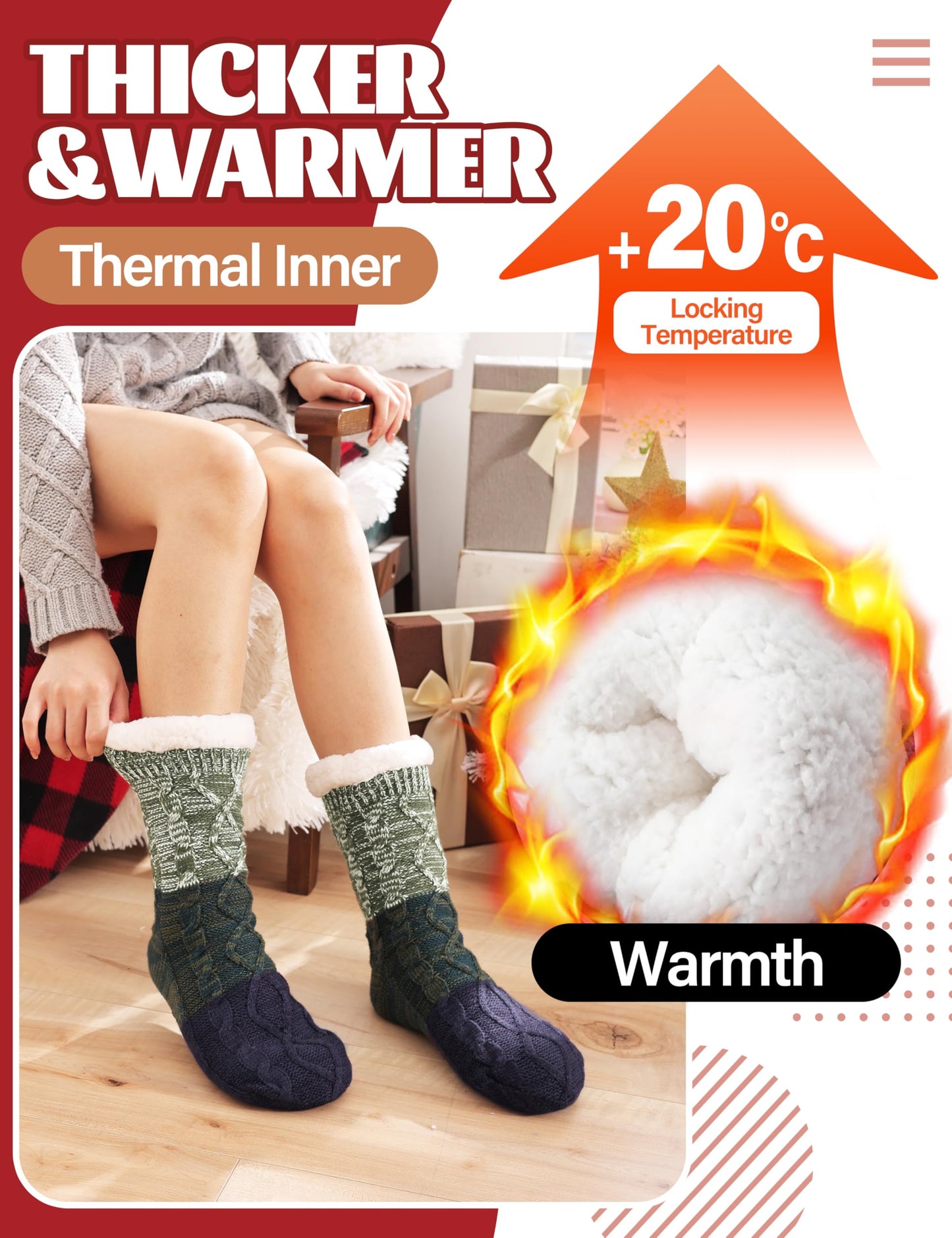 Anlisim Women Slipper Socks Fluffy Fuzzy Thermal Warm Thick Winter Cabin Cozy Comfy Soft Fleece Home Grips Gift Socks Stocking Stuffers(Gradient Green)