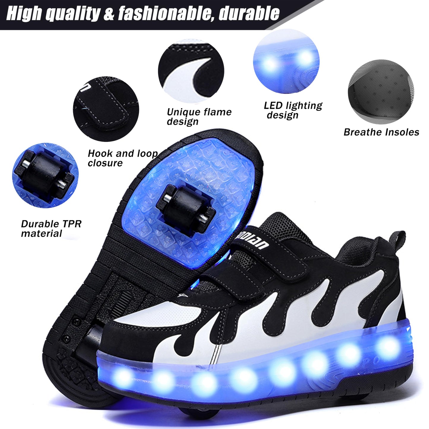 AIkuass Boys Roller Shoes LED Sneakers with Wheels Kids Skate Shoes Gifts for Christmas Birthday Children Day