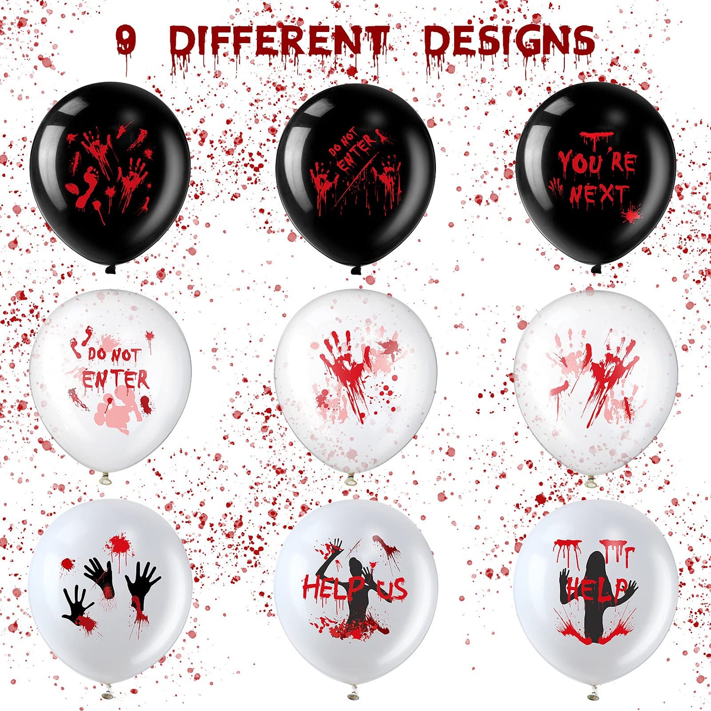 Aoriher 45 Pcs Scary Halloween Balloons 12 Inches Bloody Latex Balloons Eye Blood Splatter Decorations Horror Zombie Decor for Birthday Vampire Haunted House Party Supplies(Scared Style)