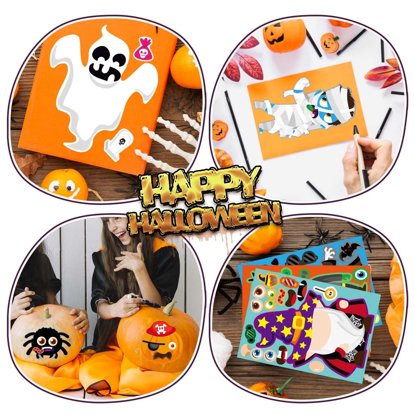48 PCS Halloween Make-a-face Stickers Halloween Characters Stickers for Kids Make Your Own Mix and Match Sticker DIY Crafts Decorating Toy Sticker Trick or Treat Party Game Activities