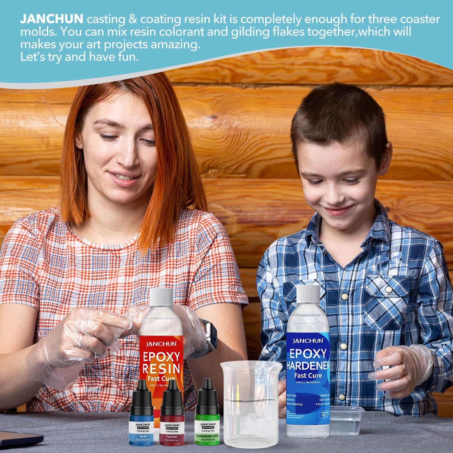 JANCHUN Epoxy Resin Kit,Coating and Coaster Molds for Resin Casting with Gold Flakes Color Pigments,Art Epoxy Resin Crystal Clear for Art,Crafts,Jewelry,DIY,Tumbler,River Table