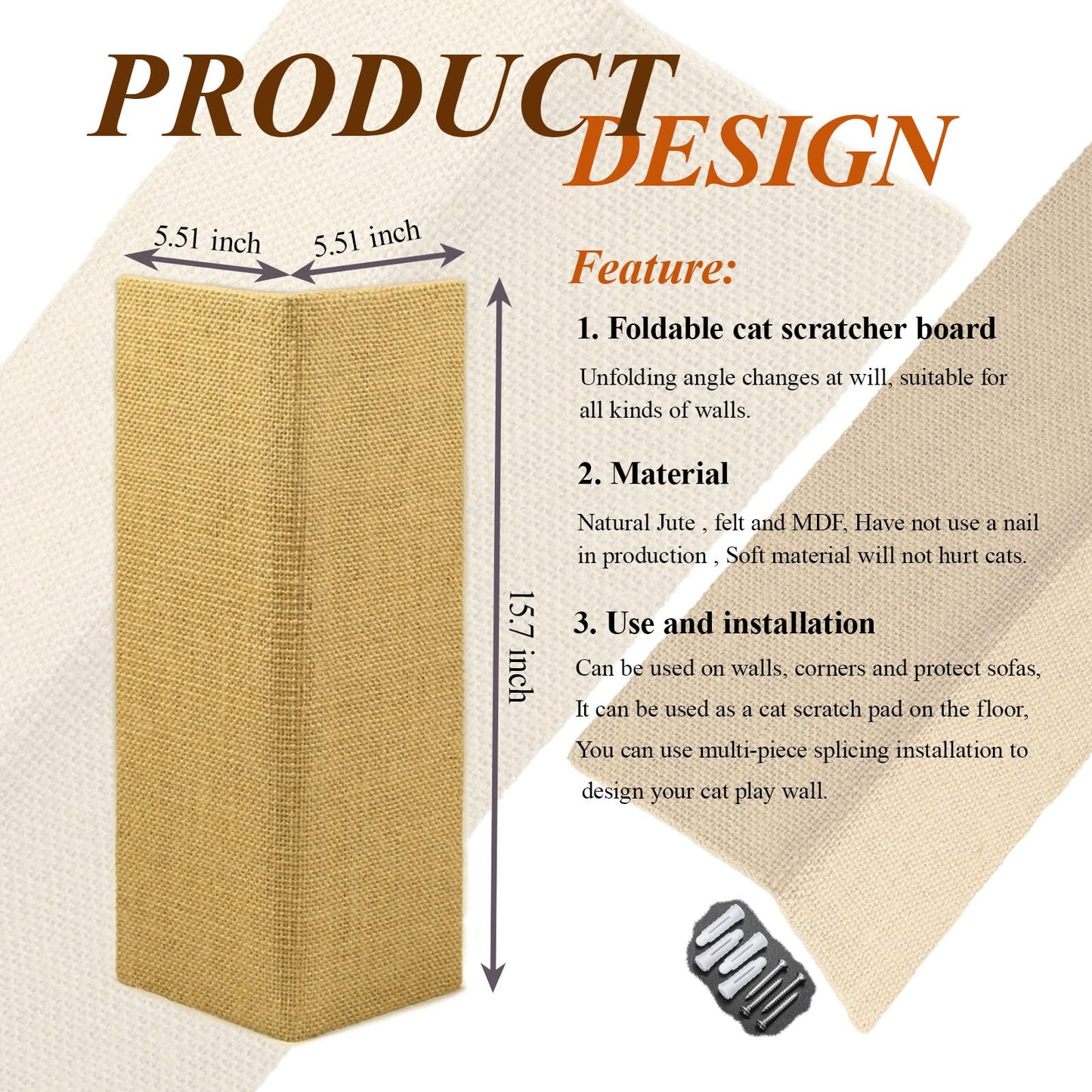 Hutpet 2Pcs Packing Foldable Cat Scratcher Board,Sofa Wall Corner Cat Scratching Pads, Horizontal Cats Scratcher Guards for Furniture Wall Cat Scratchers for Indoor Cats