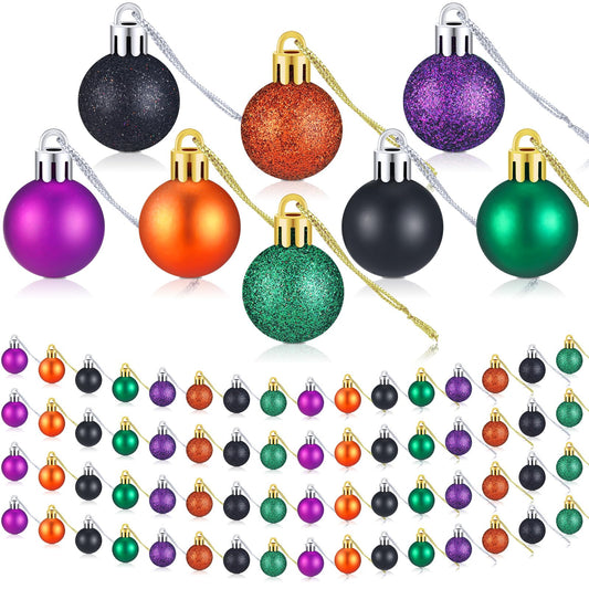 80 Pcs Mini Halloween Ball Ornaments 1" Halloween Hanging Glitter Ball Halloween Tree Ball Ornaments Shiny Tree Plastic Ball Decorations for Halloween Christmas Party Tree Decor(Halloween Style)