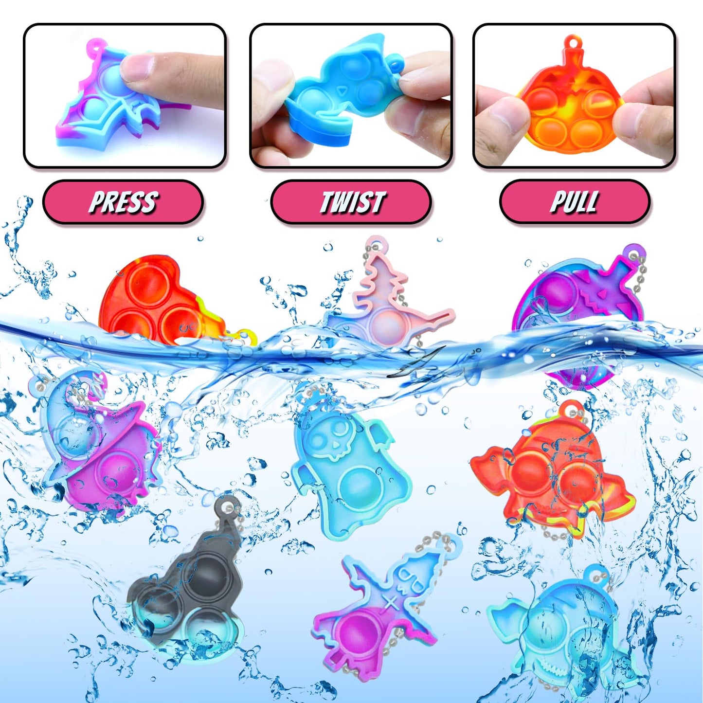 84 PCS Halloween Pop Fidget Toys Pack, Party Favors Supplies for Kids 4-8 8-12, Relieves Stress Anxiety Toys Pop Keychain Bulk, Classroom Rewards