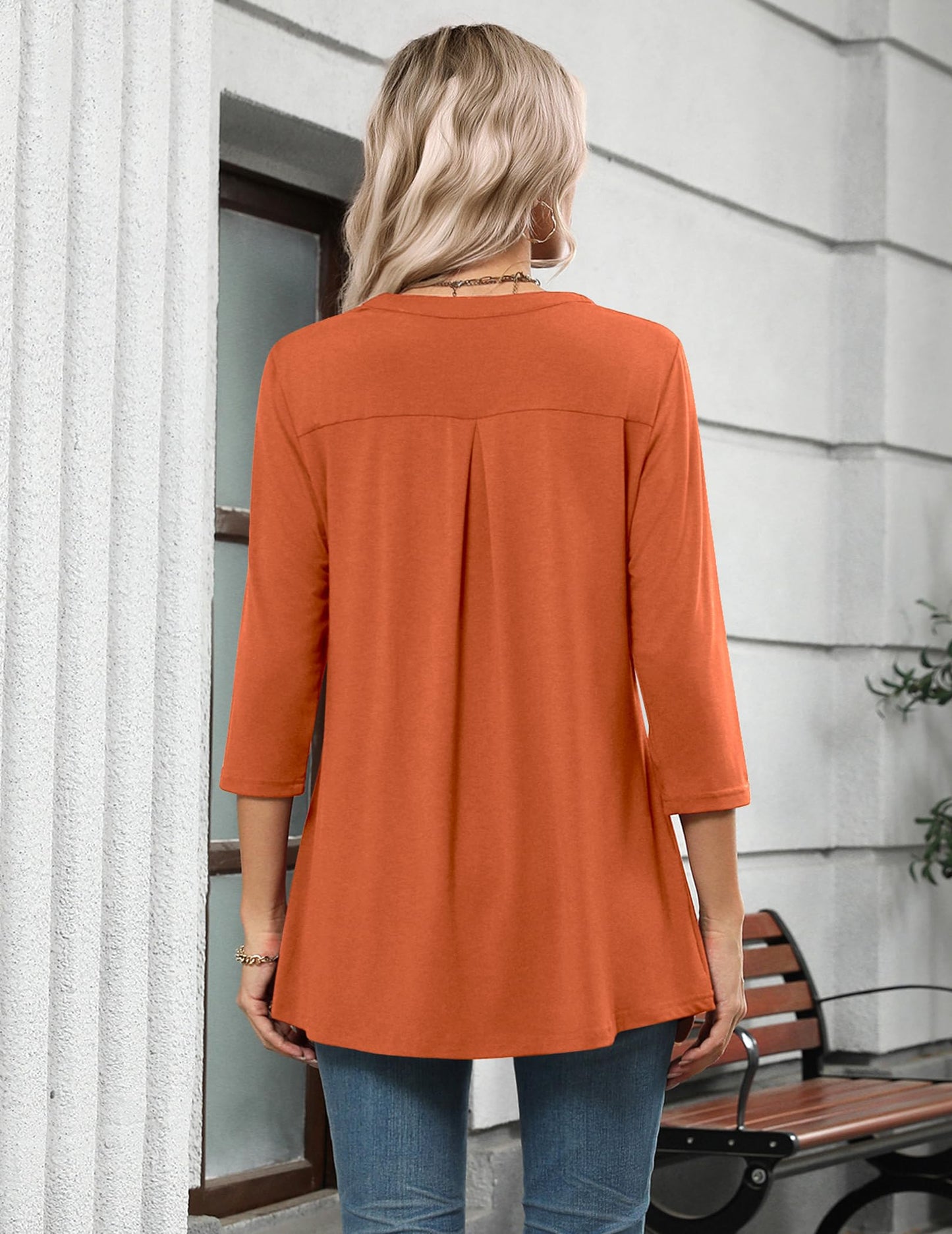 Zeagoo Tunic For Women 3/4 Sleeve Tops Halloween Thanksgiving V Neck Shirts Orange Spooky XXXL