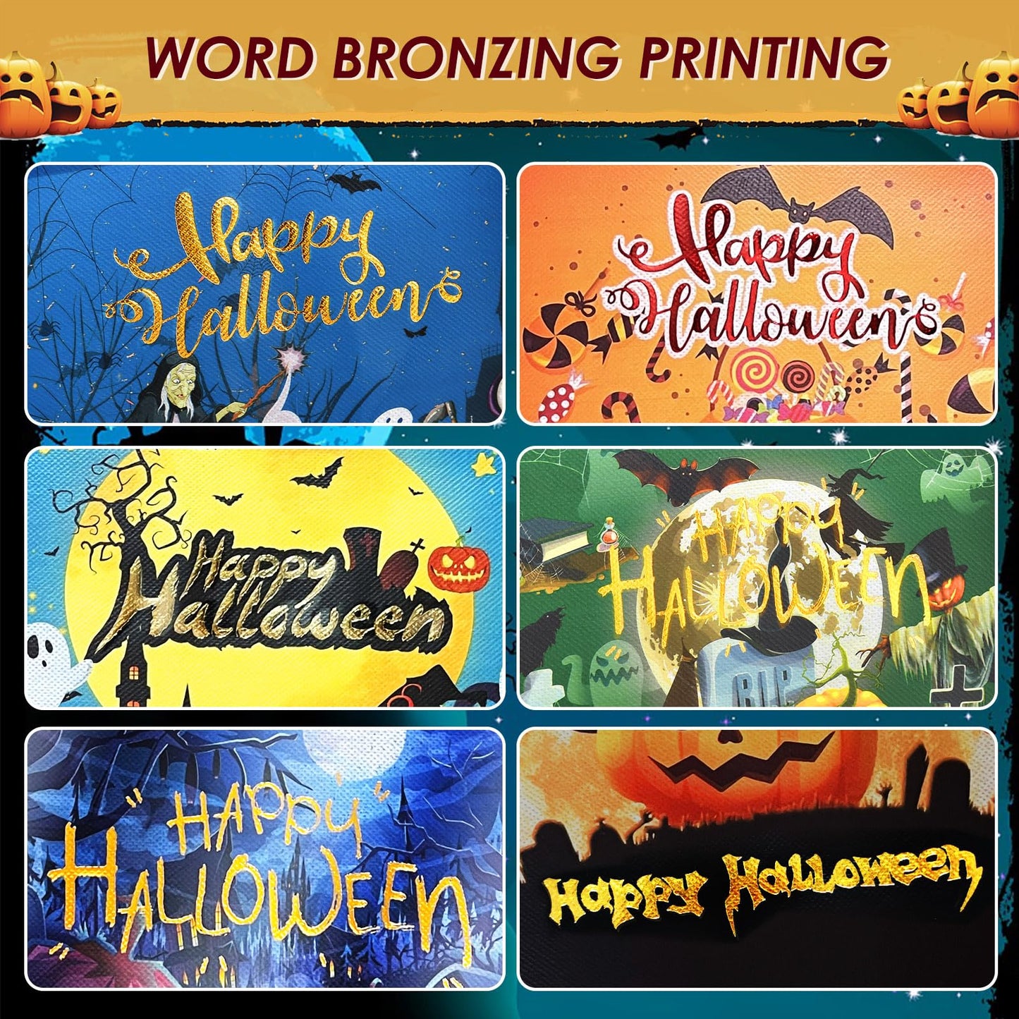 AhfuLife 12 Pcs Halloween Trick or Treat Bags, Candy Tote Bags with Handles, Reusable Non-Woven Gift Bag for Halloween Party Supplies Favors (7.8×7.8×5.9’’)