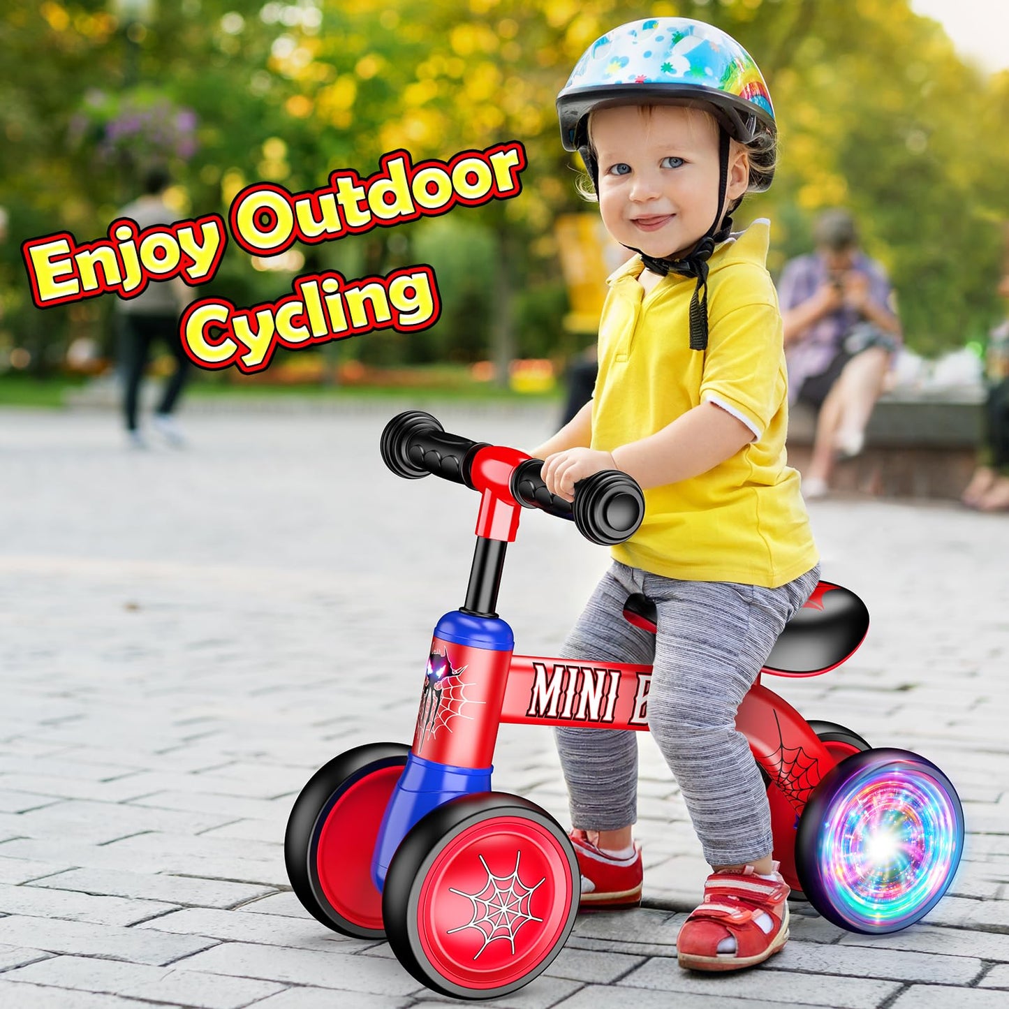Aetyni Baby Balance Bike 1-2 Year Old: Spider Toddler Bike Baby Bike for 10-24 Month with Colorful Lighting & 4 Wheels First Riding on Toys Spider Easter Birthday Gifts for One Year Old Boy Girl Gifts