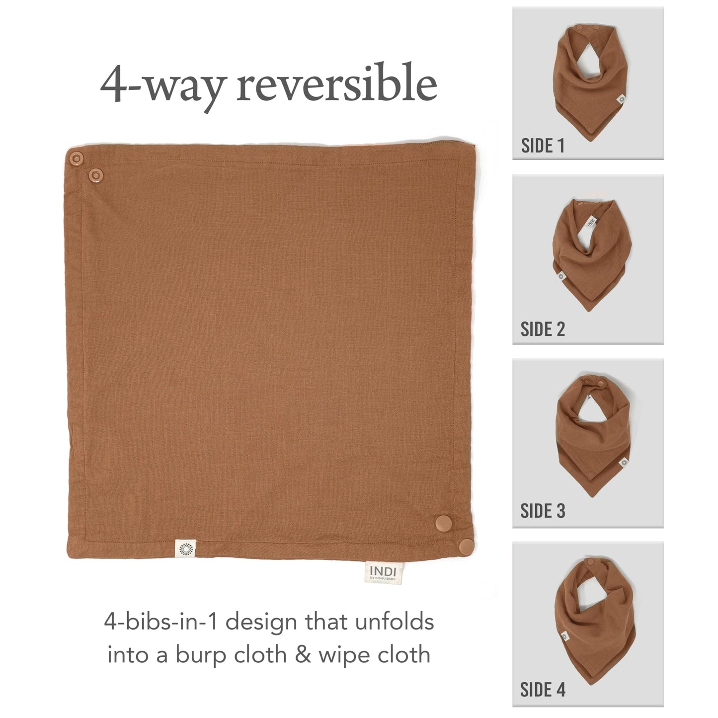 Indi Bandana Bibs for Boys & Girls, Fairtrade Certified, 4-Way Reversible Baby Drool Bibs, 100% Organic Cotton Muslin, 5-Pk