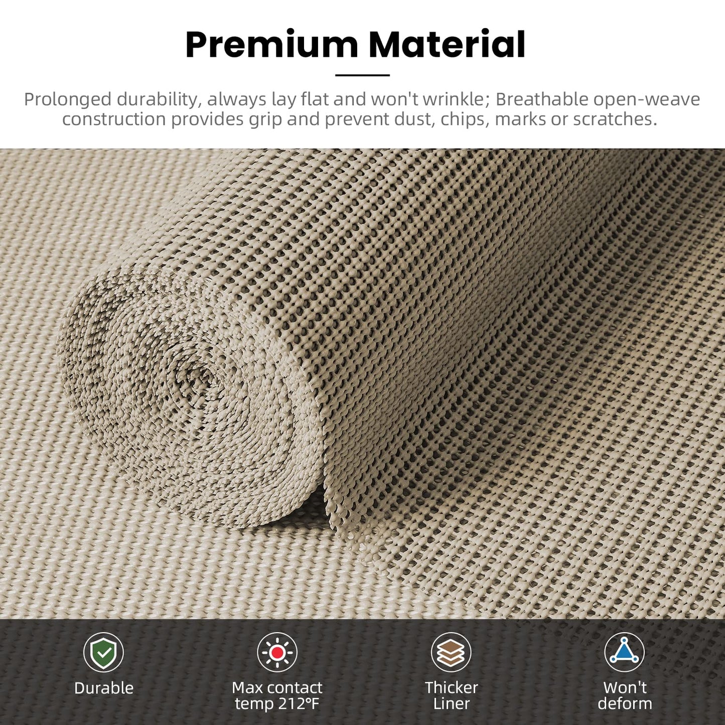 BAGAIL Drawer and Shelf Liner, 17.5 in X 10 Ft Non-Adhesive Shelf Liners for Kitchen Cabinets, Thick Strong Grip Liners for Desk, Shelves, Bathroom Drawers, Cabinet Protection - Beige