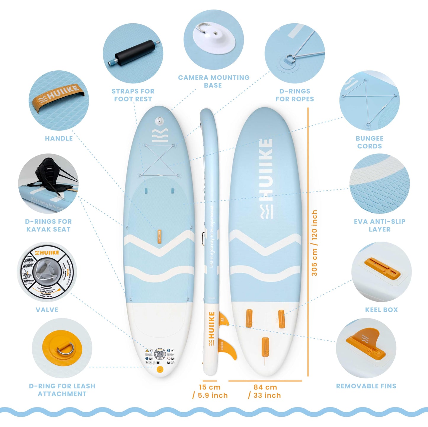 HUIIKE Inflatable Paddle Board for Adults with Accessories Included, Oar, Fins, Pump. Stand Up Paddleboard Great Stability and Resistance. 10’ x 33" x 5.9", Maximum Load 286 lb