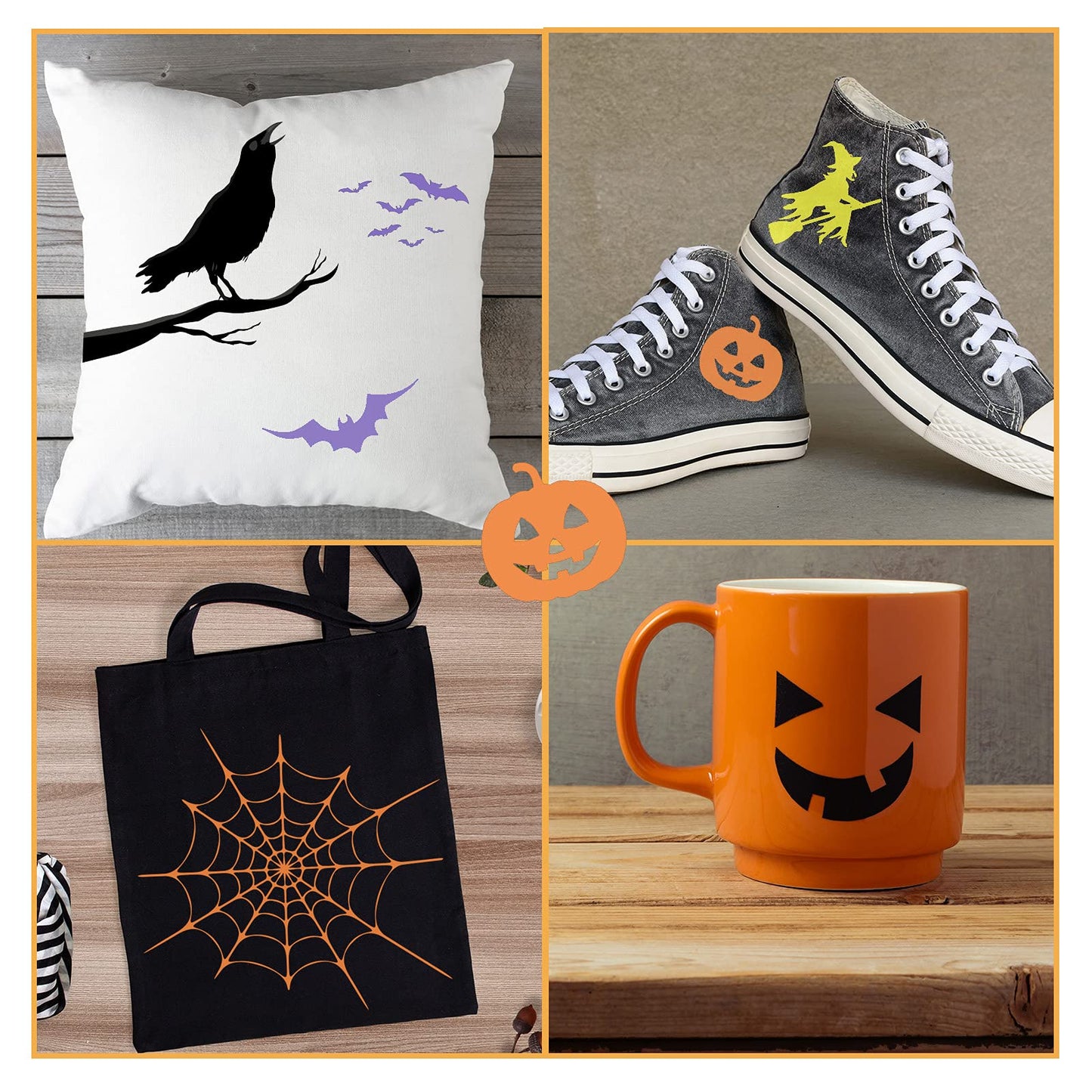 Whaline 12 Sheet Halloween Heat Transfer Vinyl Black Orange Purple Green Yellow HTV Iron on Vinyl Adhesive Craft Vinyl Sheet for DIY Fabric T-Shirts Holiday Gift Halloween Party Decoration, 12 x 10