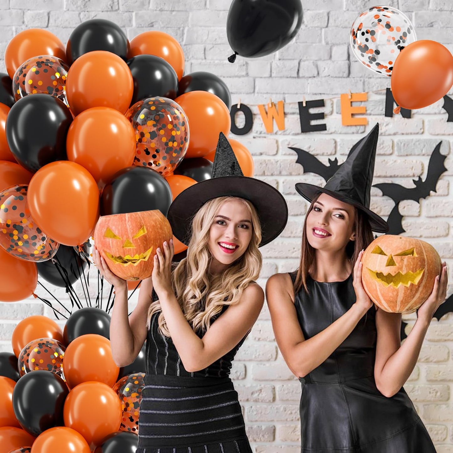 60pcs Orange and Black Halloween Balloons, 12inch Black Orange Latex Confetti Balloons for Ghost Halloween Birthday Party Decorations