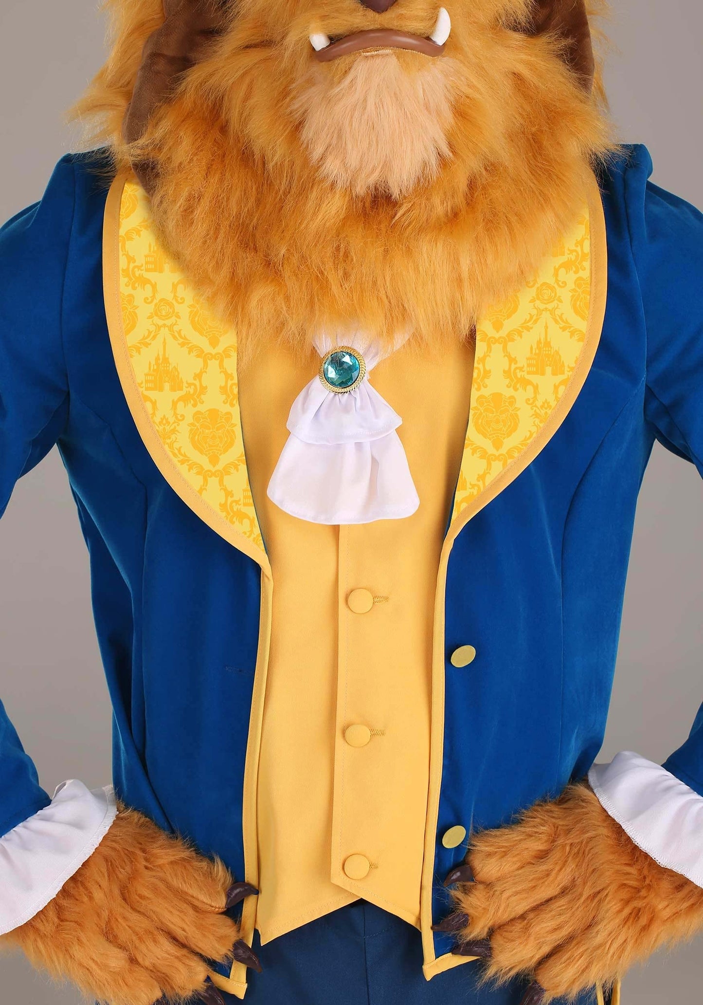 Adult Beast Costume | Disney Beauty and the Beast Men's Mouth Mover Full Head Mask | Dressed To Impress Blue Suit Outfit Medium