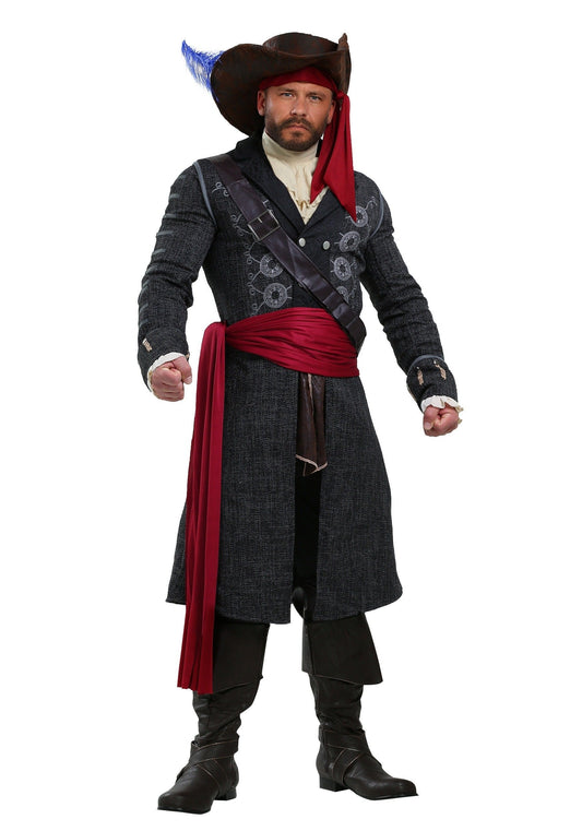 Adult Blackbeard Pirate Costume Mens, Black High Seas Swashbuckler Captain Halloween Outfit