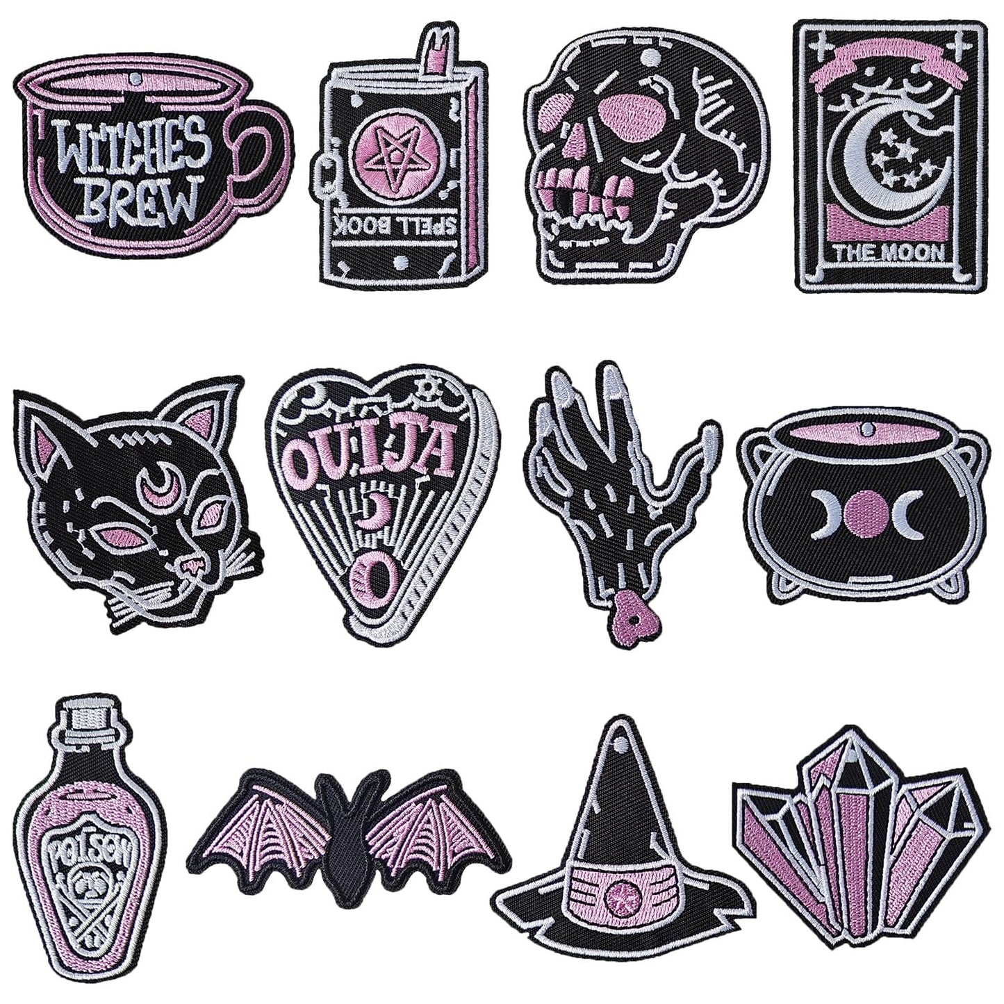 Harsgs Halloween Iron on Patches, Embroidered Iron on/Sew on Patches Halloween Themed Applique for Clothes, Dress, Hat, Jeans, DIY Accessories, Pack of 12