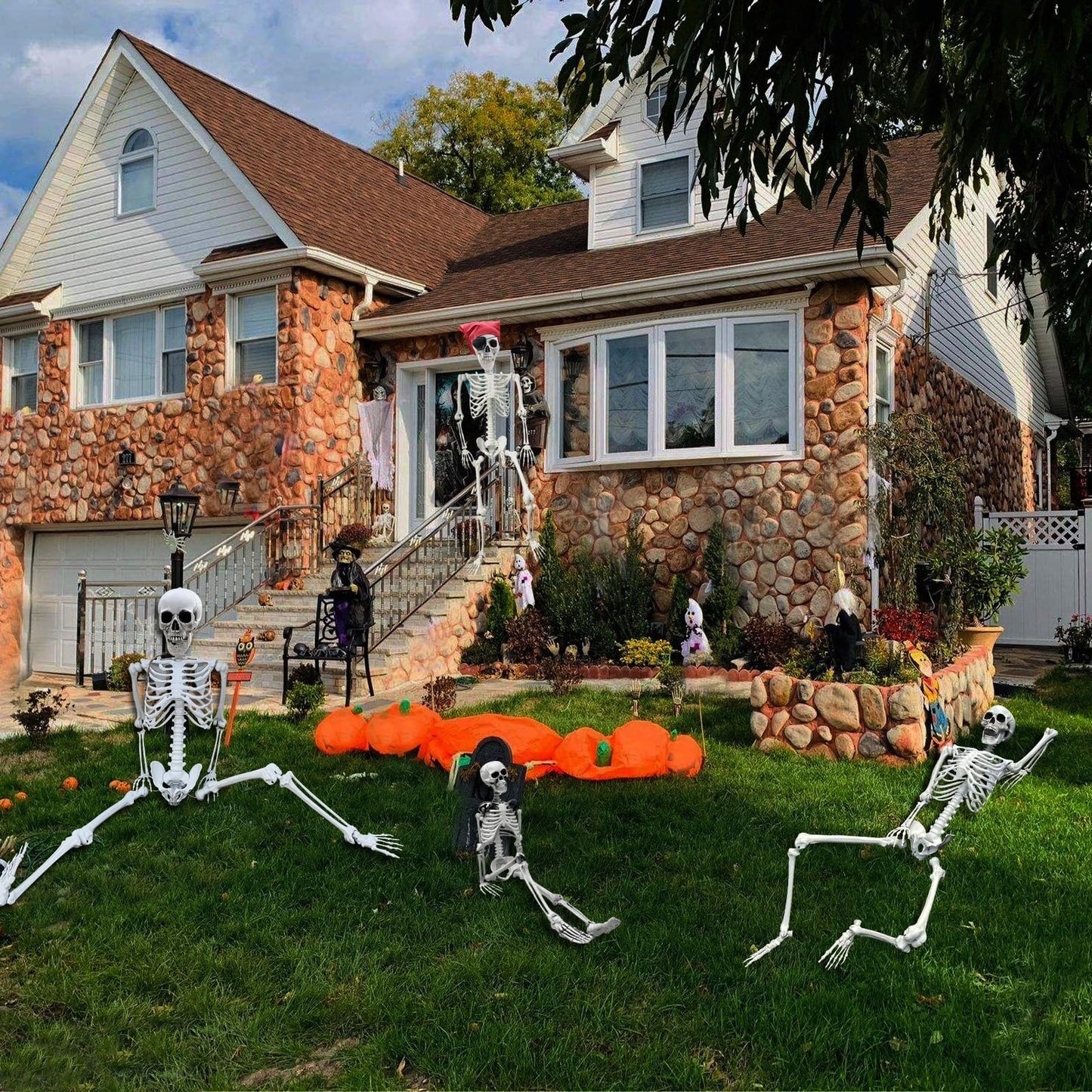 IDMOP 5.4Ft Halloween Skeleton - Life Size Full Body Realistic Human Bones with Posable Joints for Halloween Pose Skeleton Prop Decoration